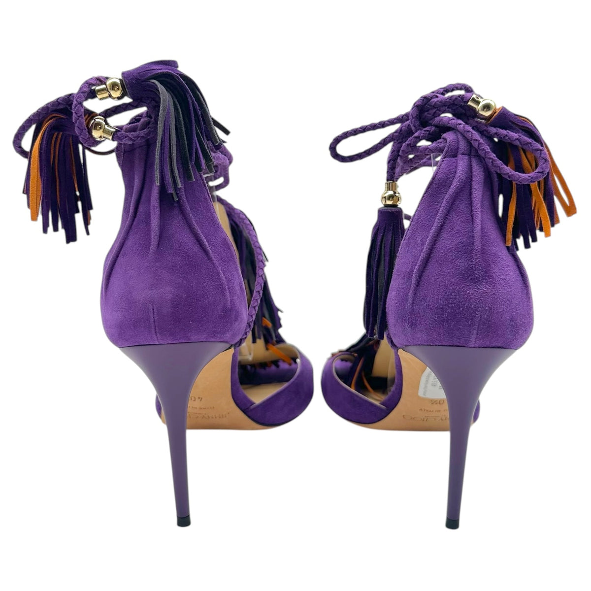 Jimmy Choo Purple Orange Suede Fringe Wrap Sandal Heels
