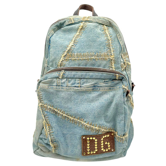 Dolce & Gabbana Denim Logo Studded Backpack Bag
