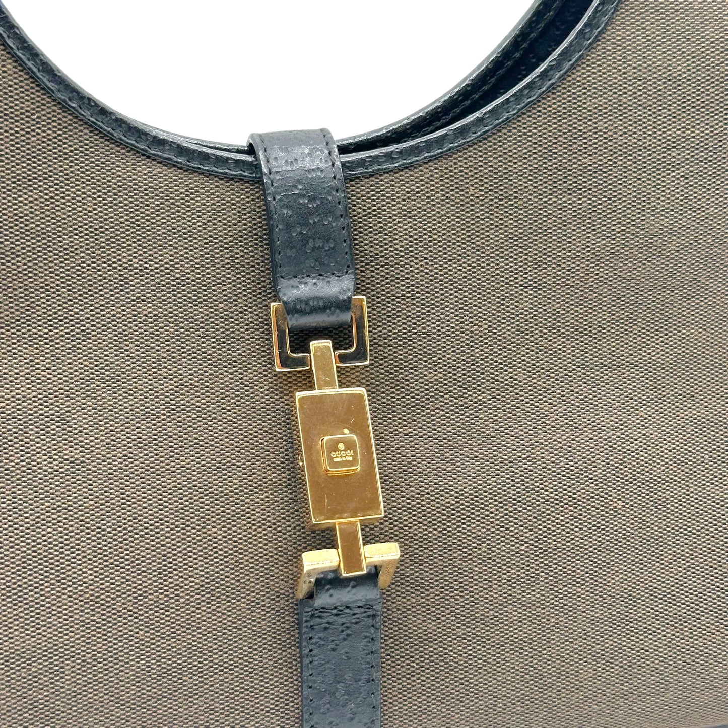 Gucci Taupe Canvas & Black Leather Jackie Bag