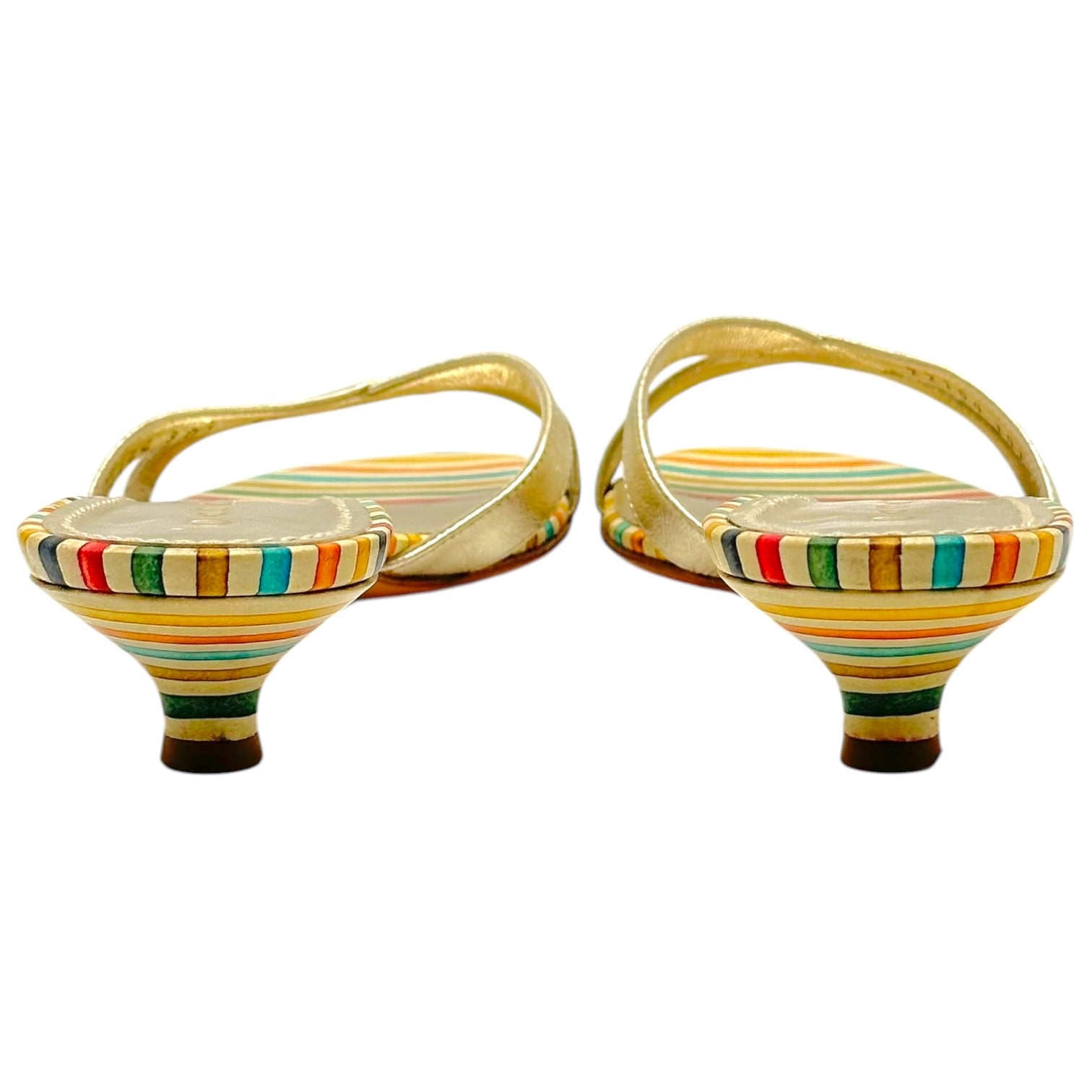 Casadei Metallic Gold Multicolor Striped Kitten Heel Mules