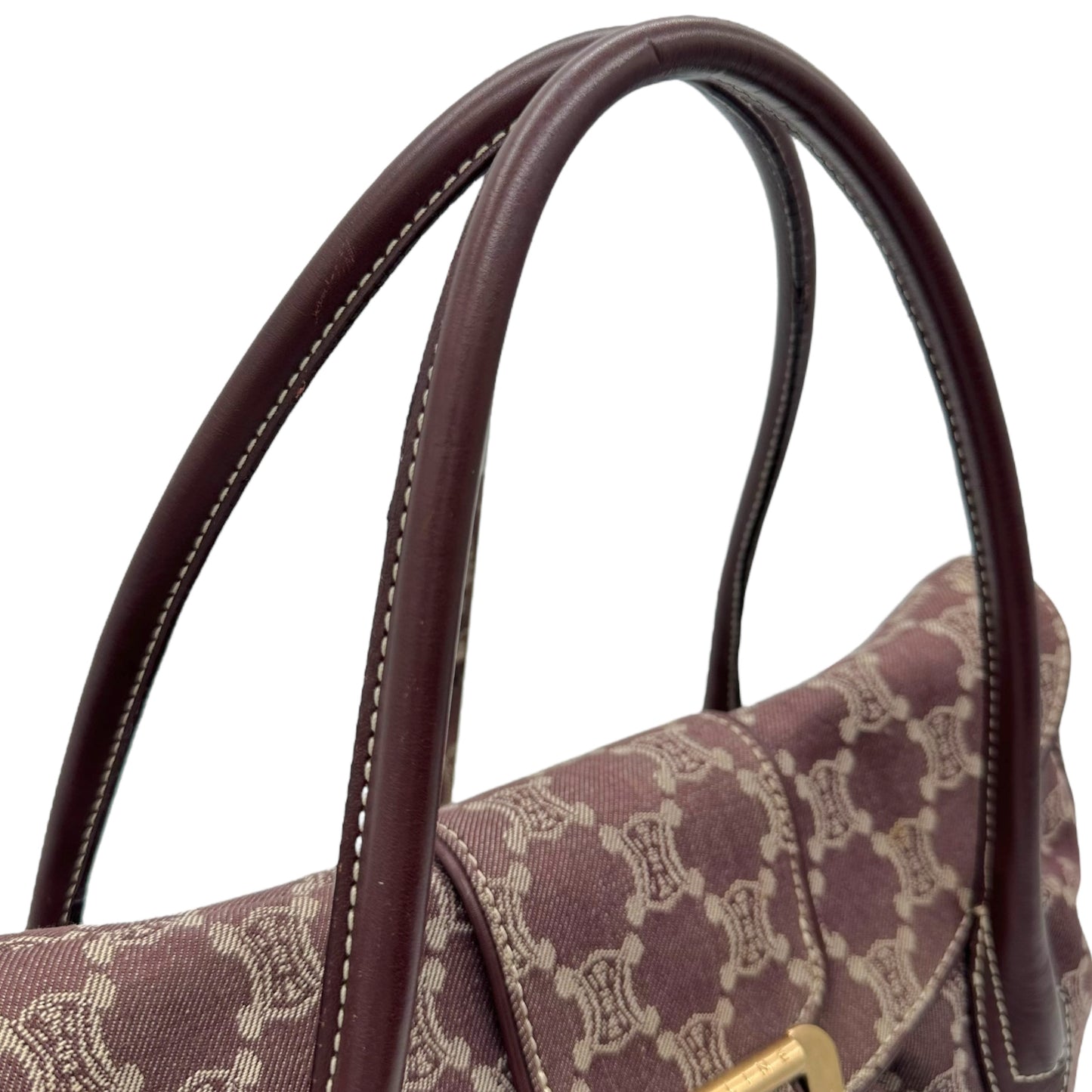 Celine Burgundy Denim Monogram Buckled Shoulder Bag