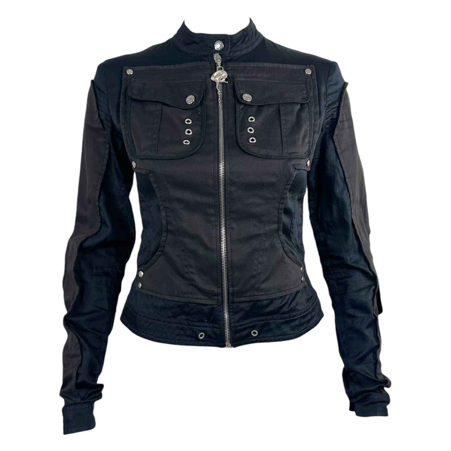 Just Cavalli Roberto Cavalli Grommet & Buckle Zip Up Long Sleeve Top - Outfit Repeater