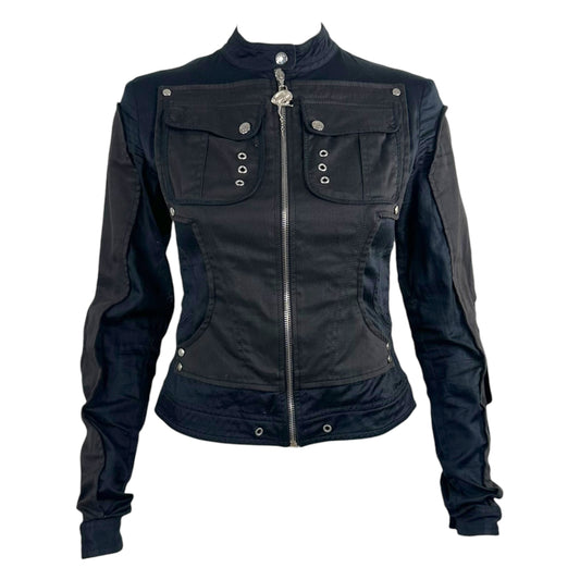 Just Cavalli Roberto Cavalli Grommet & Buckle Zip Up Long Sleeve Top - Outfit Repeater