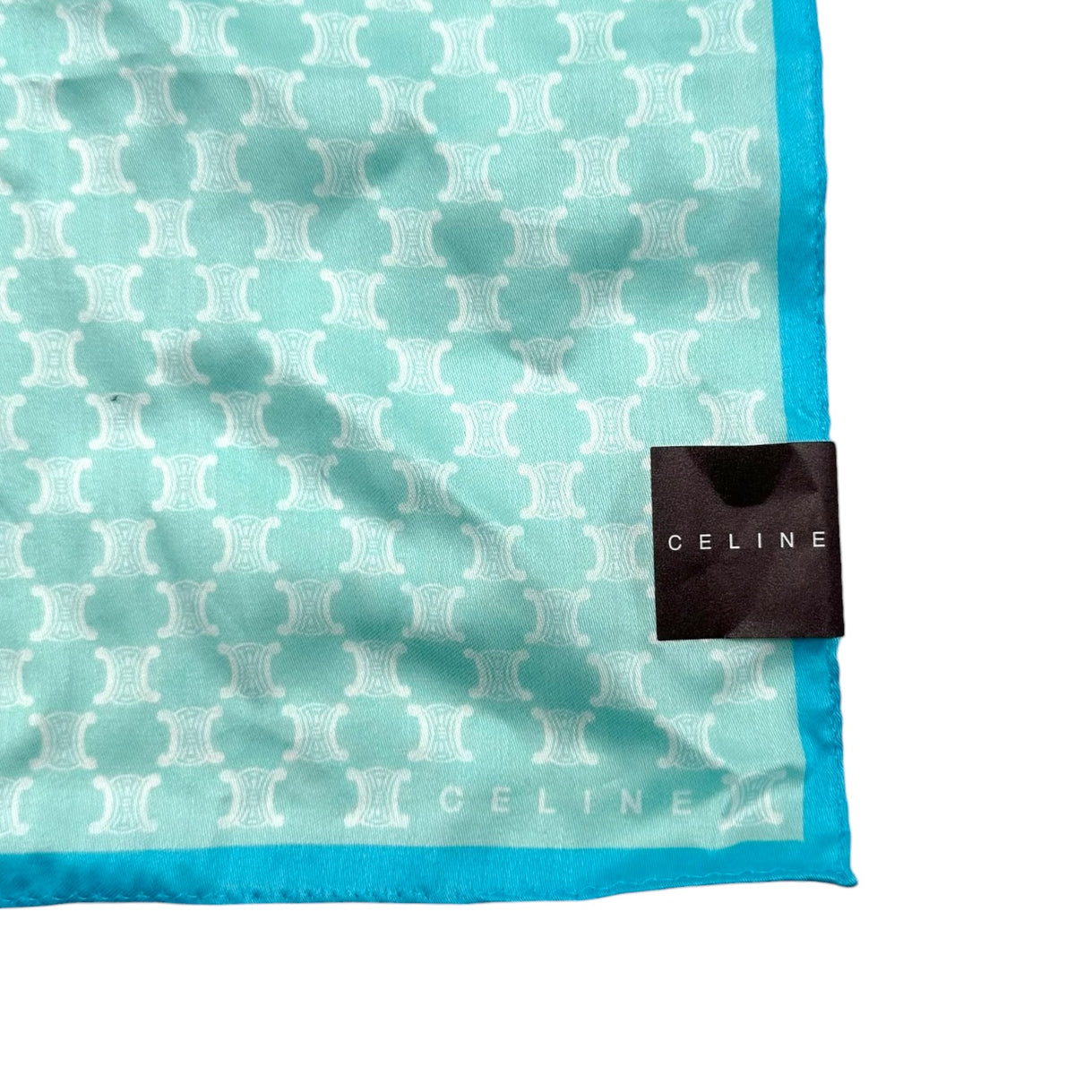 Celine Cotton Bandana Scarf Light Turquoise Blue Monogram