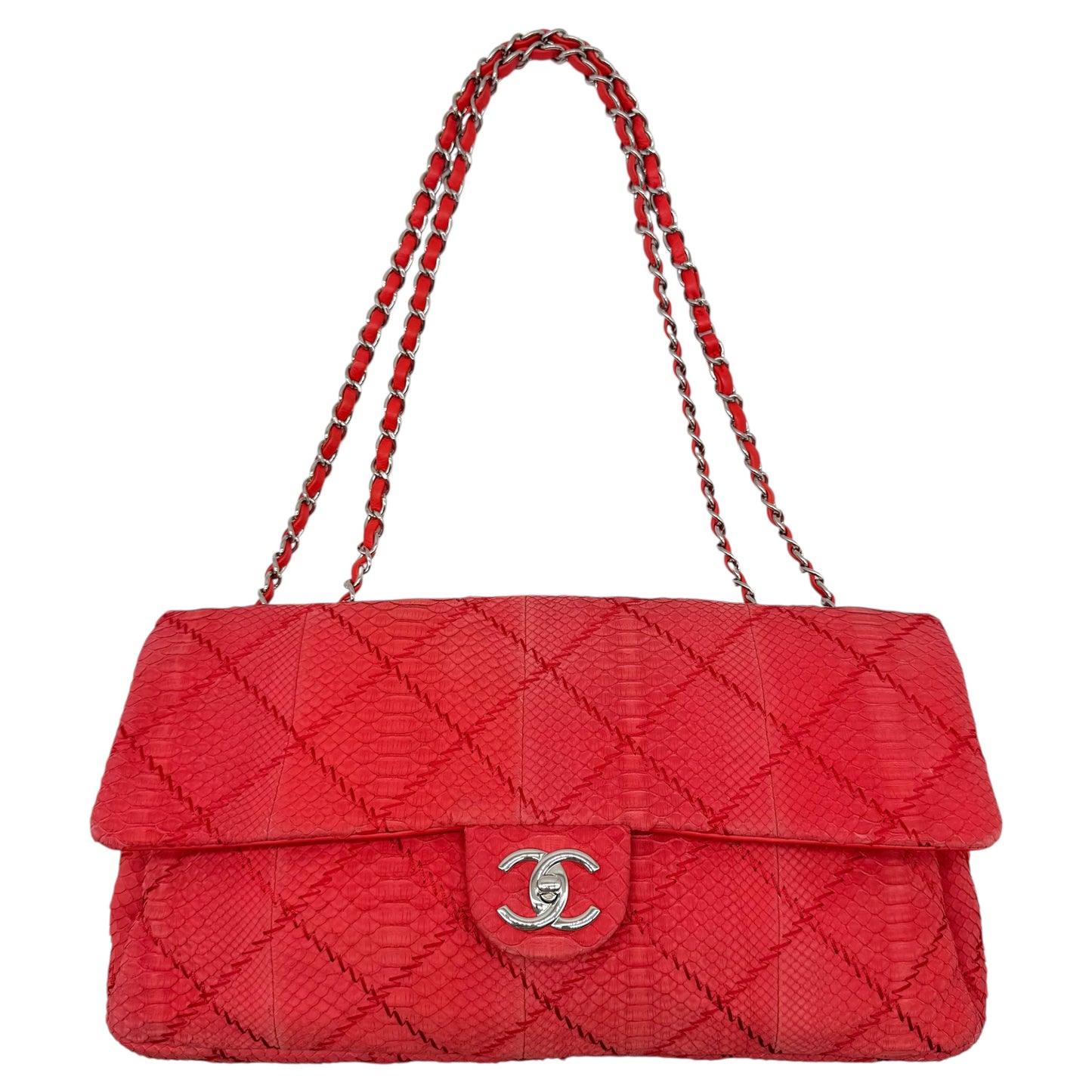 Chanel Red Python Wild Stitch Large Flap Bag