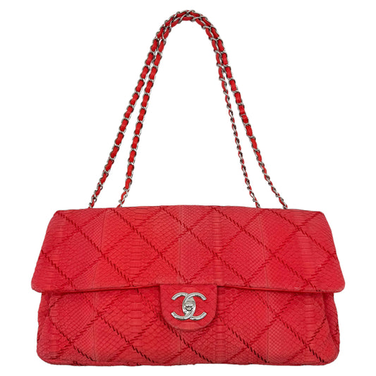 Chanel Red Python Wild Stitch Large Flap Bag