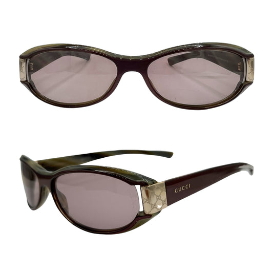 Gucci Burgundy & Gray Monogram Side Oval Sunglasses 2549/S