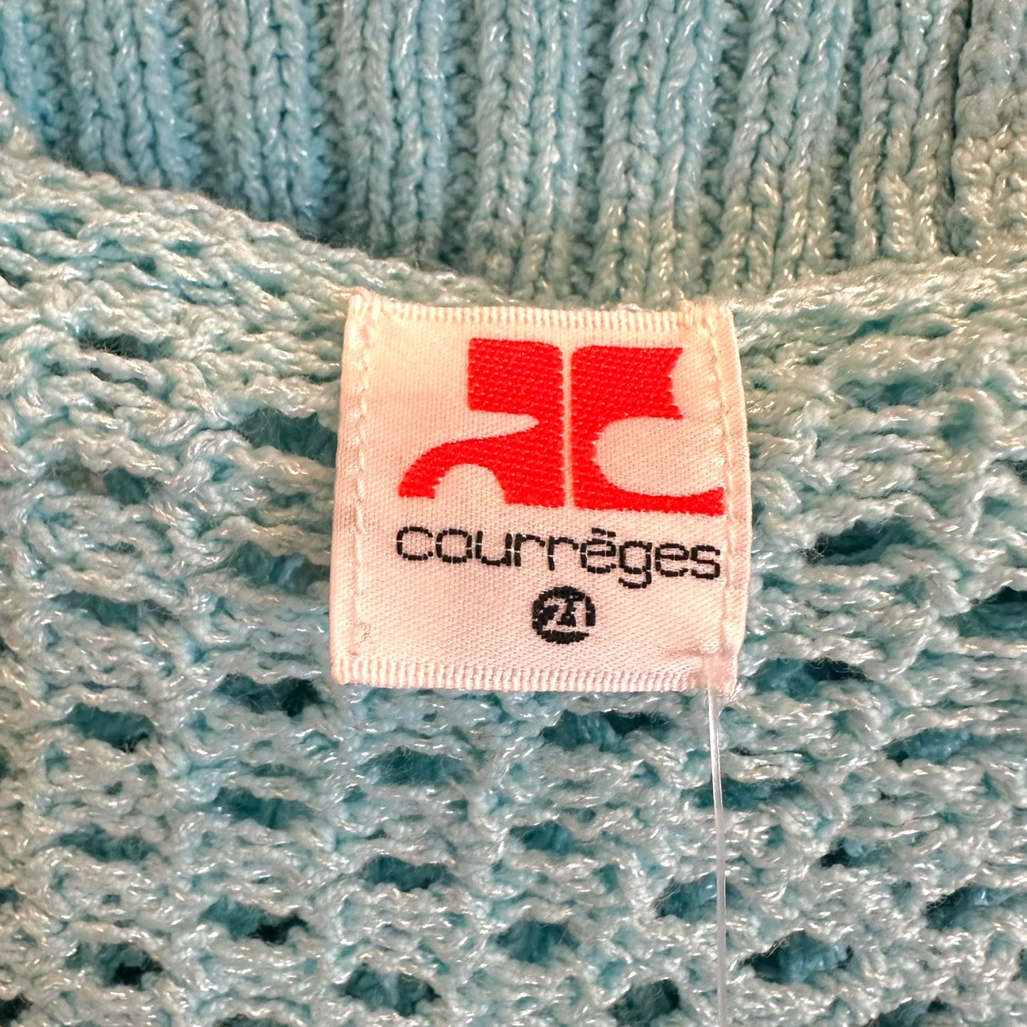 Courreges Teal Blue Open Knit Hooded 1/2 Sleeve Bolero