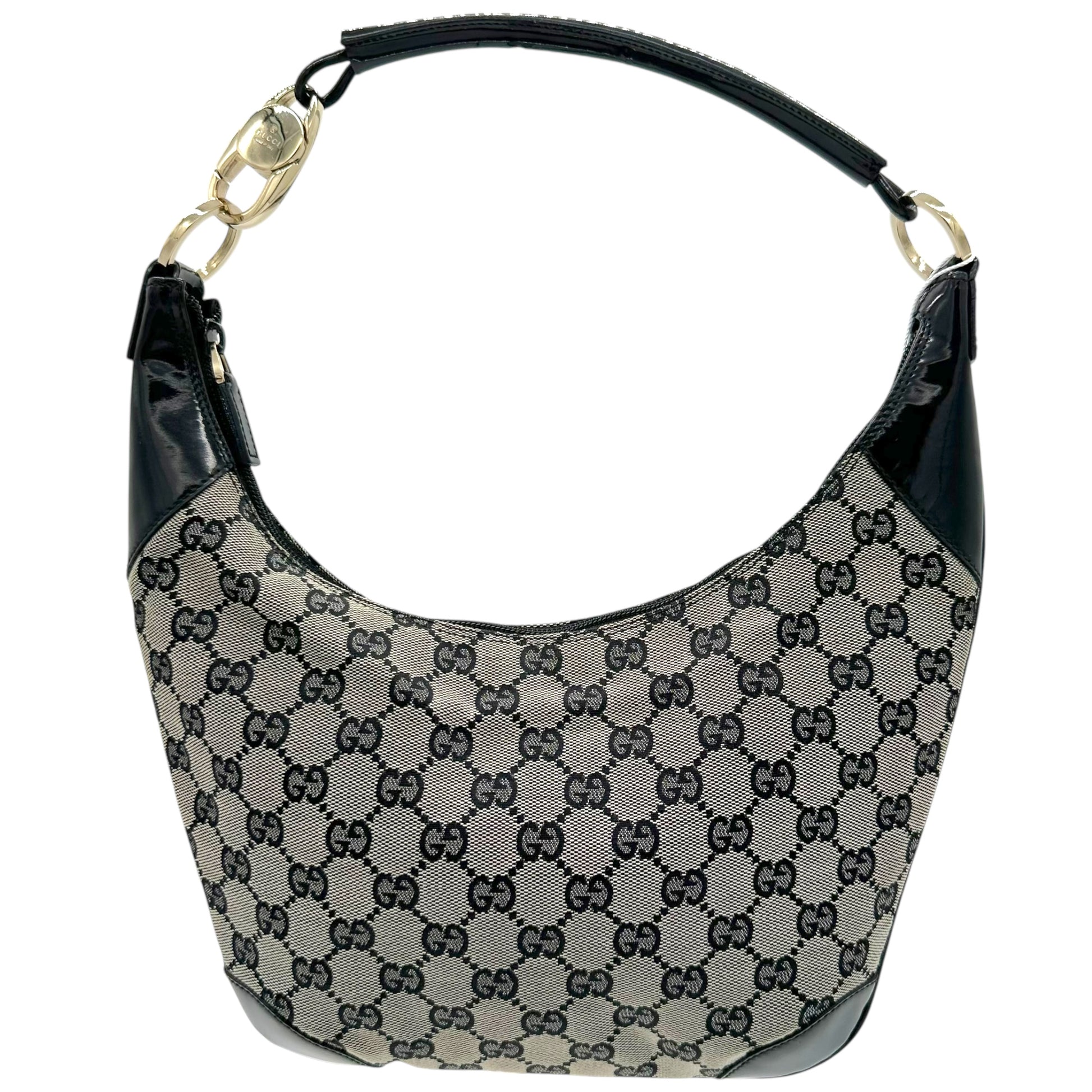 Gucci Gray & Black Monogram Canvas Crescent Shoulder Bag - Outfit Repeater