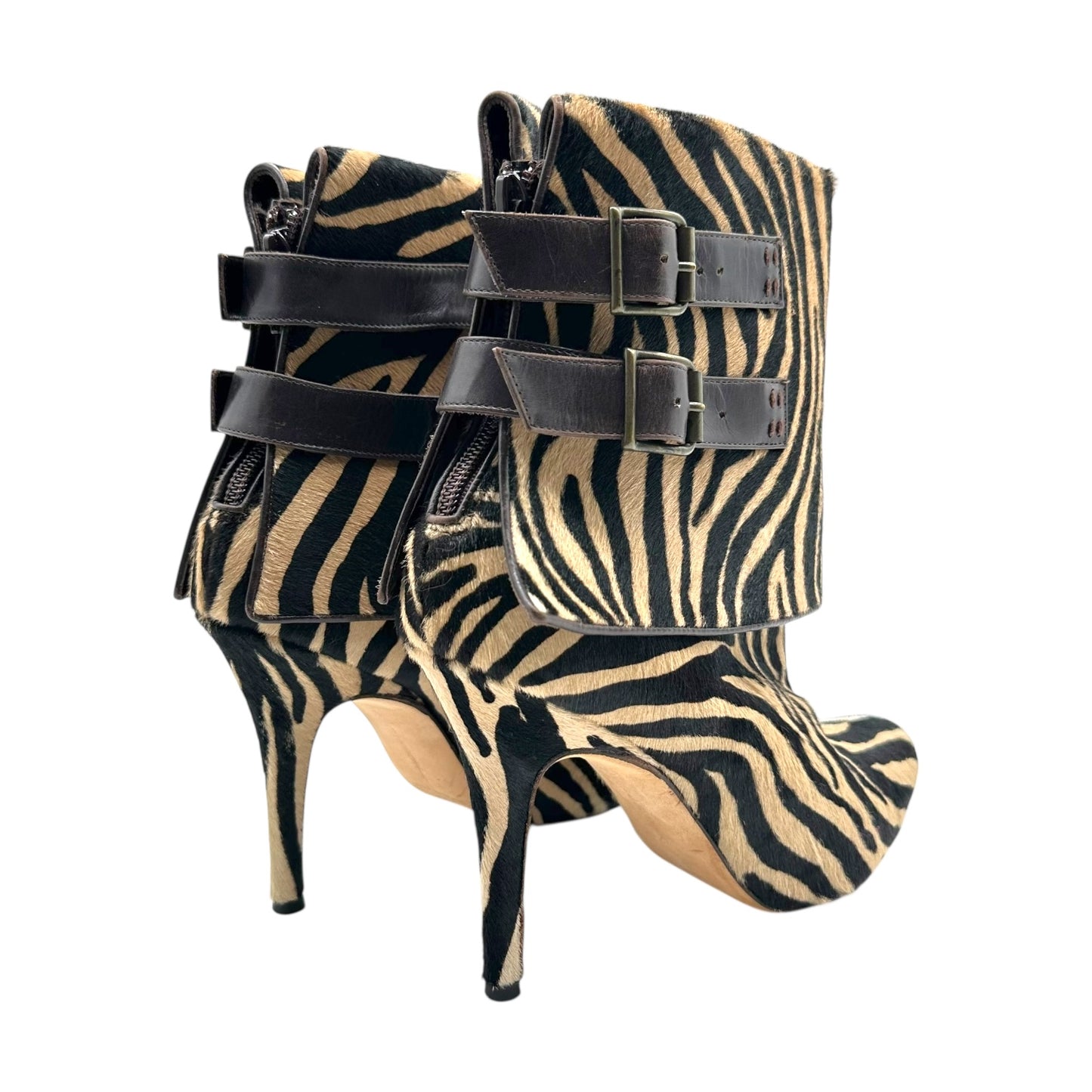 Manolo Blahnik Zebra Print Ponyhair Heeled Boots