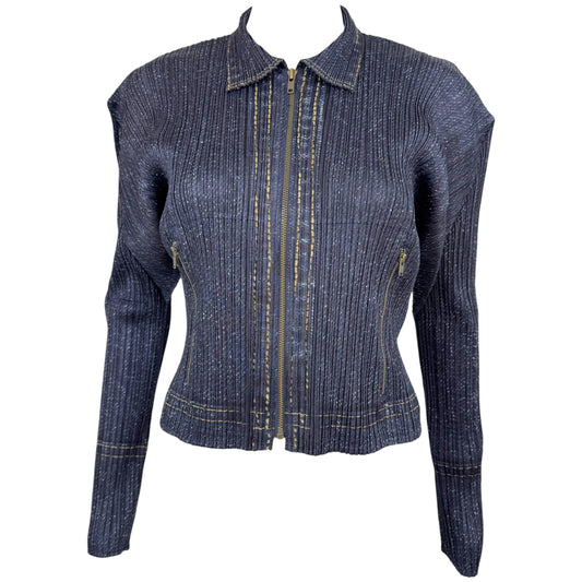 Issey Miyake Pleats Please Dark Wash Denim Crop Top
