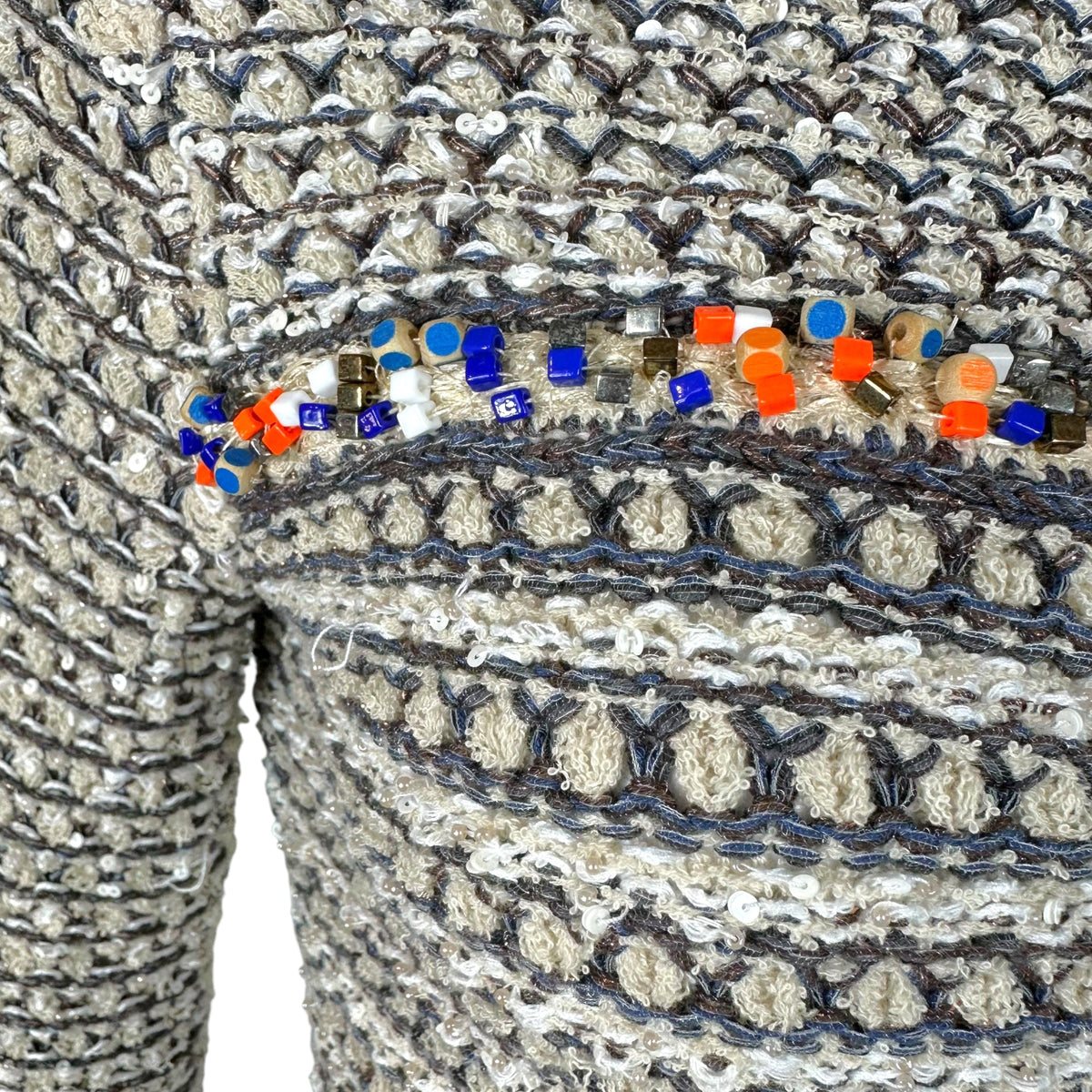 Chanel Taupe Tweed Sequin Knit Crop Cardigan