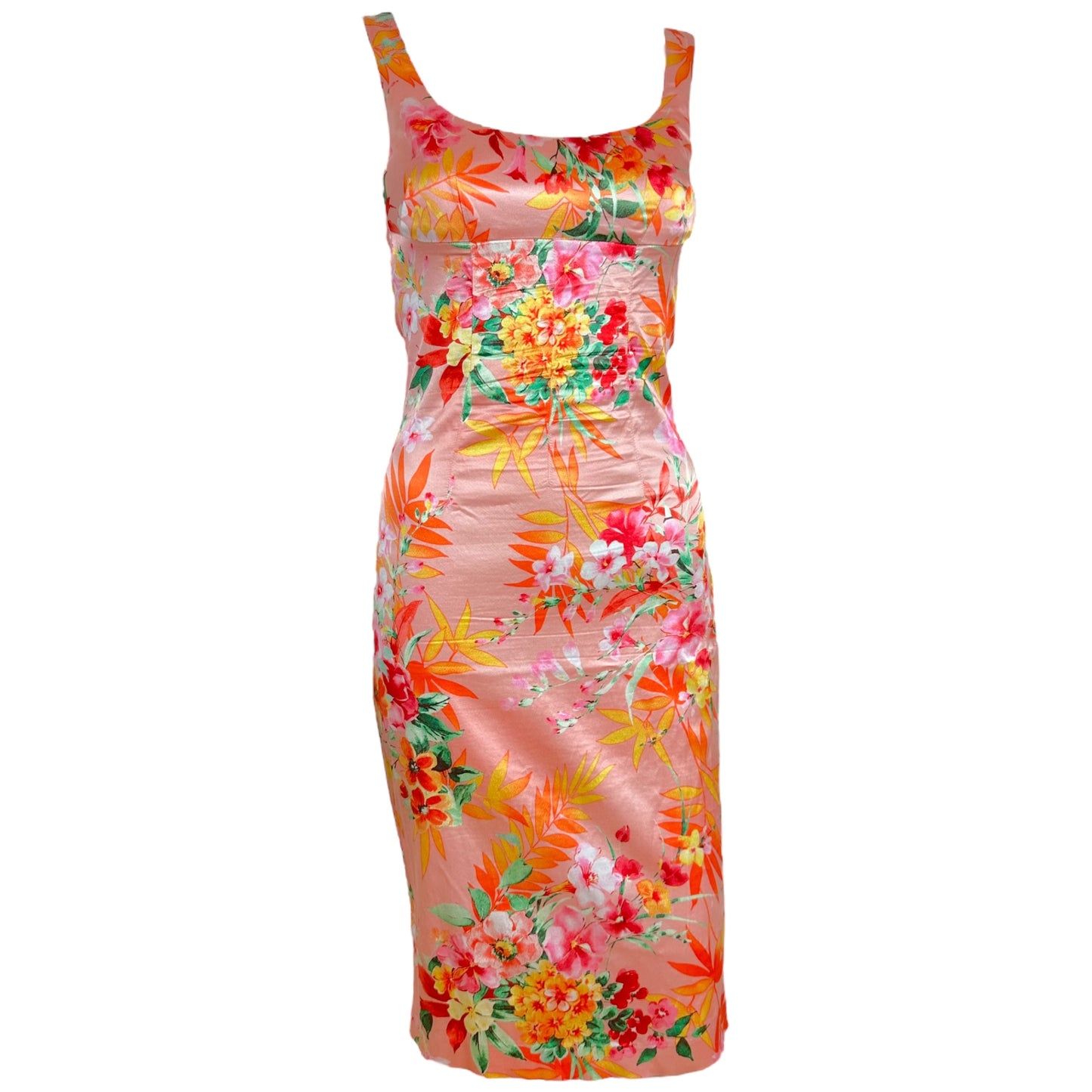 D&G Dolce & Gabbana Pink Floral Print Satin Midi Dress