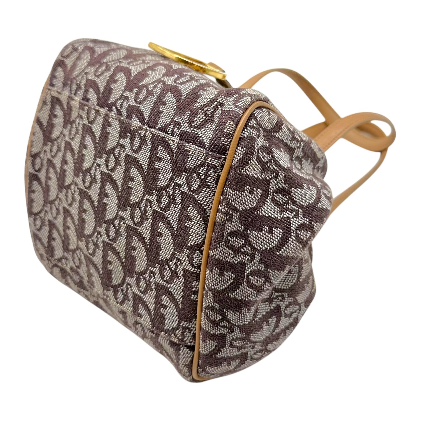 Christian Dior Burgundy Trotter Monogram & Tan Leather Dumpling Bag