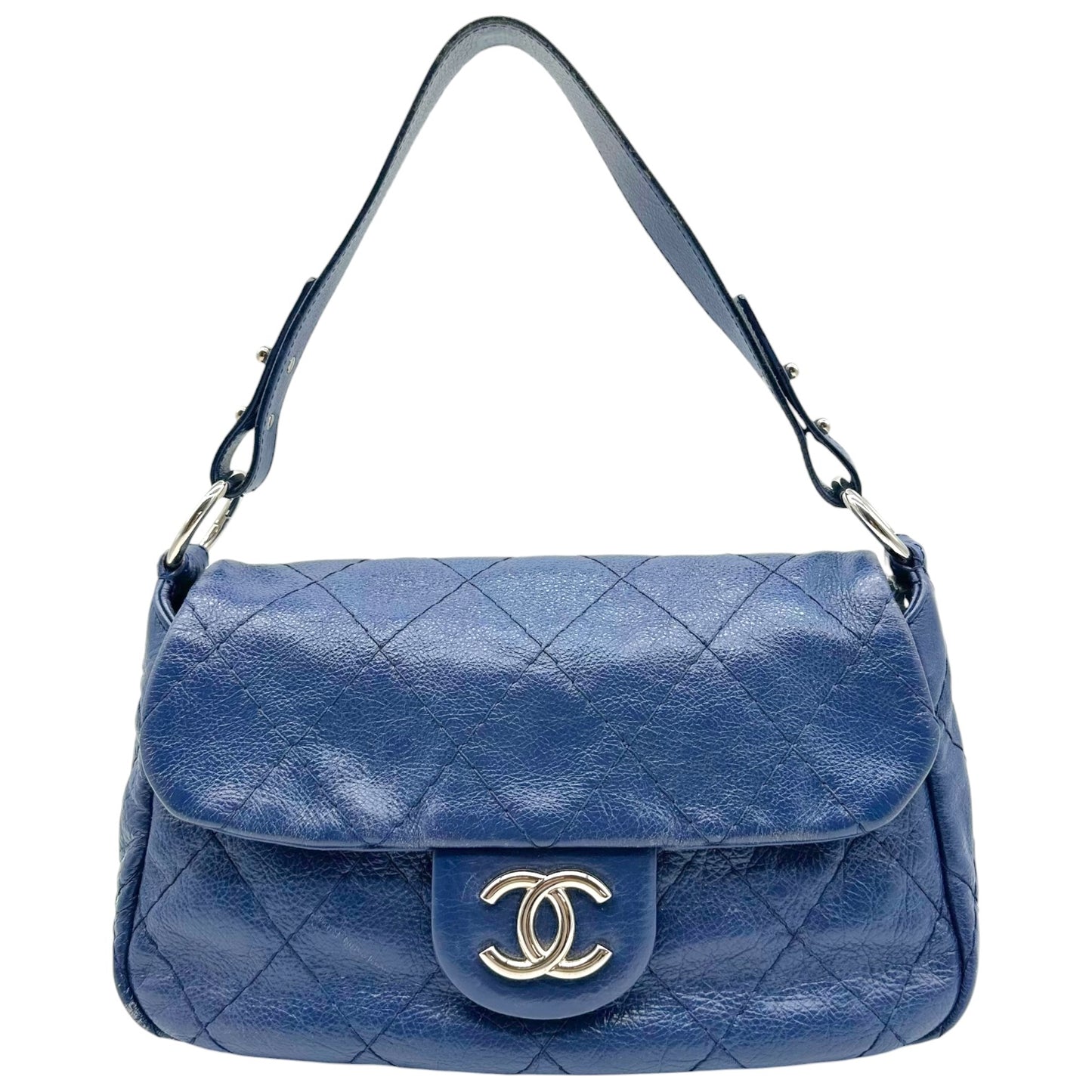 Chanel Blue Wild Stitch Matelasse Shoulder Flap Bag 2009-10