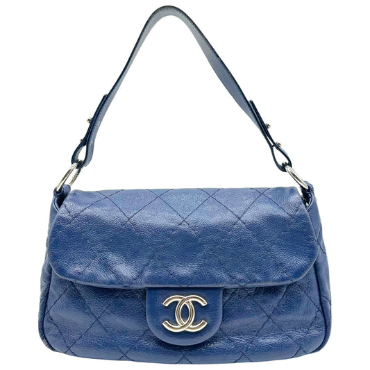 Chanel Blue Wild Stitch Matelasse Shoulder Flap Bag 2009-10