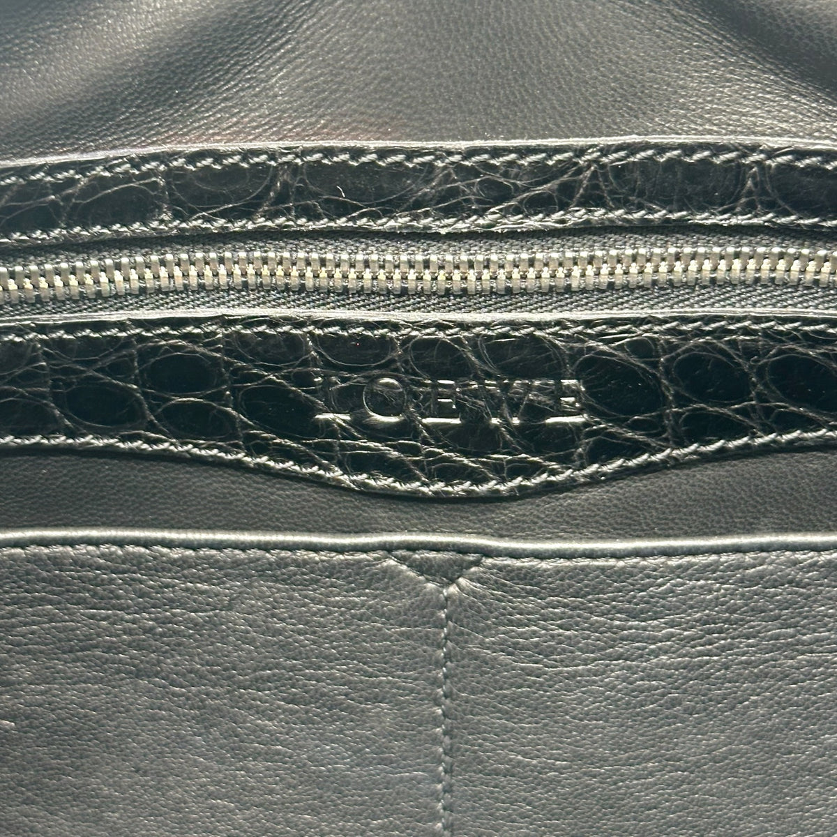 Loewe Black Suede Croc Embossed Shoulder Bag