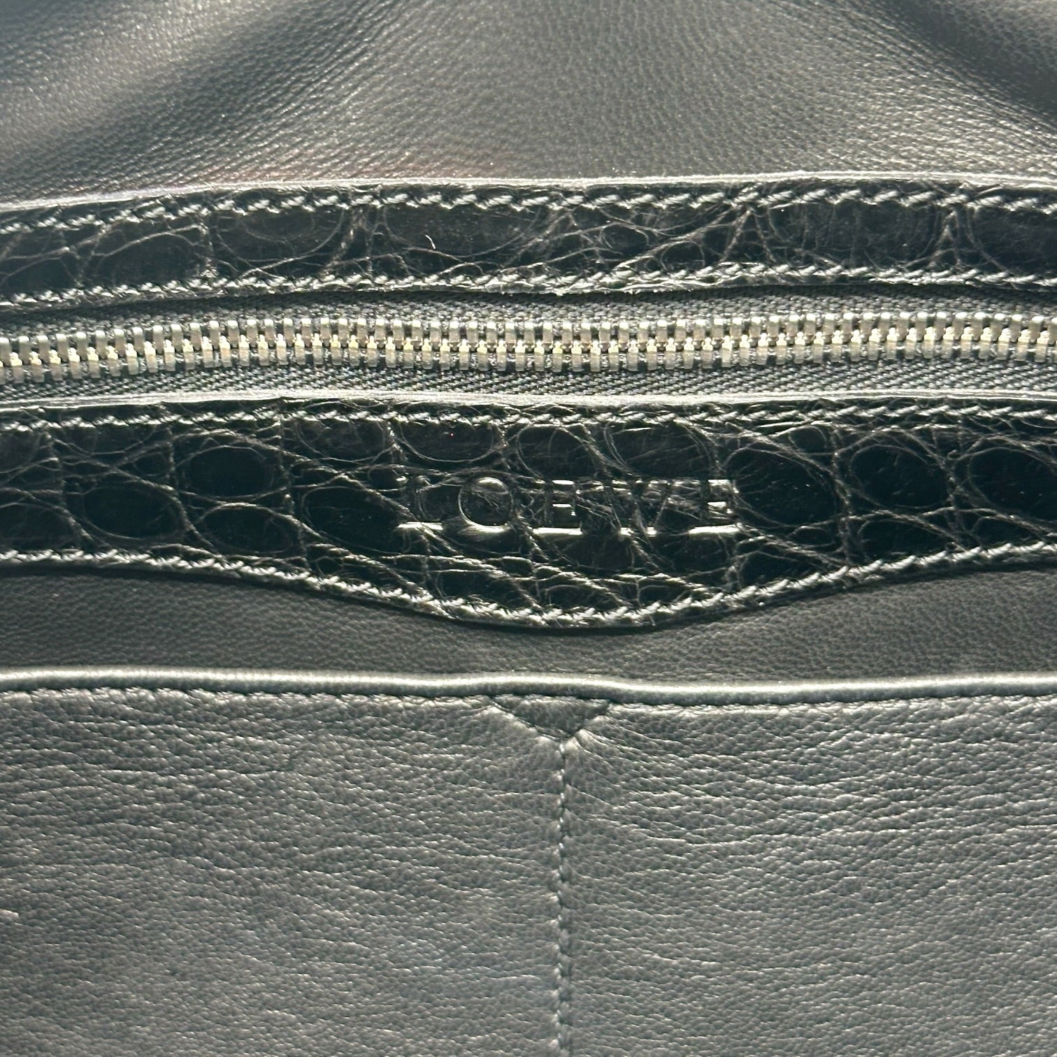 Loewe Black Suede Croc Embossed Shoulder Bag