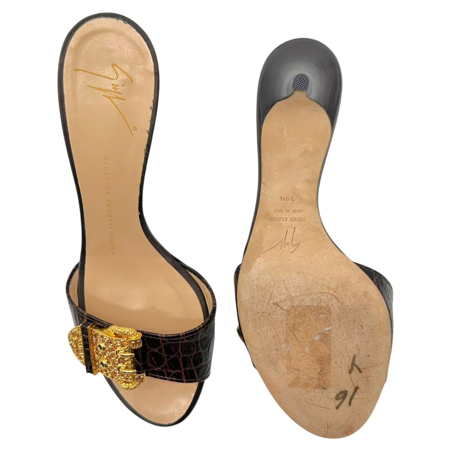Giuseppi Zanotti Brown Croc Embossed Open-Toe Heels