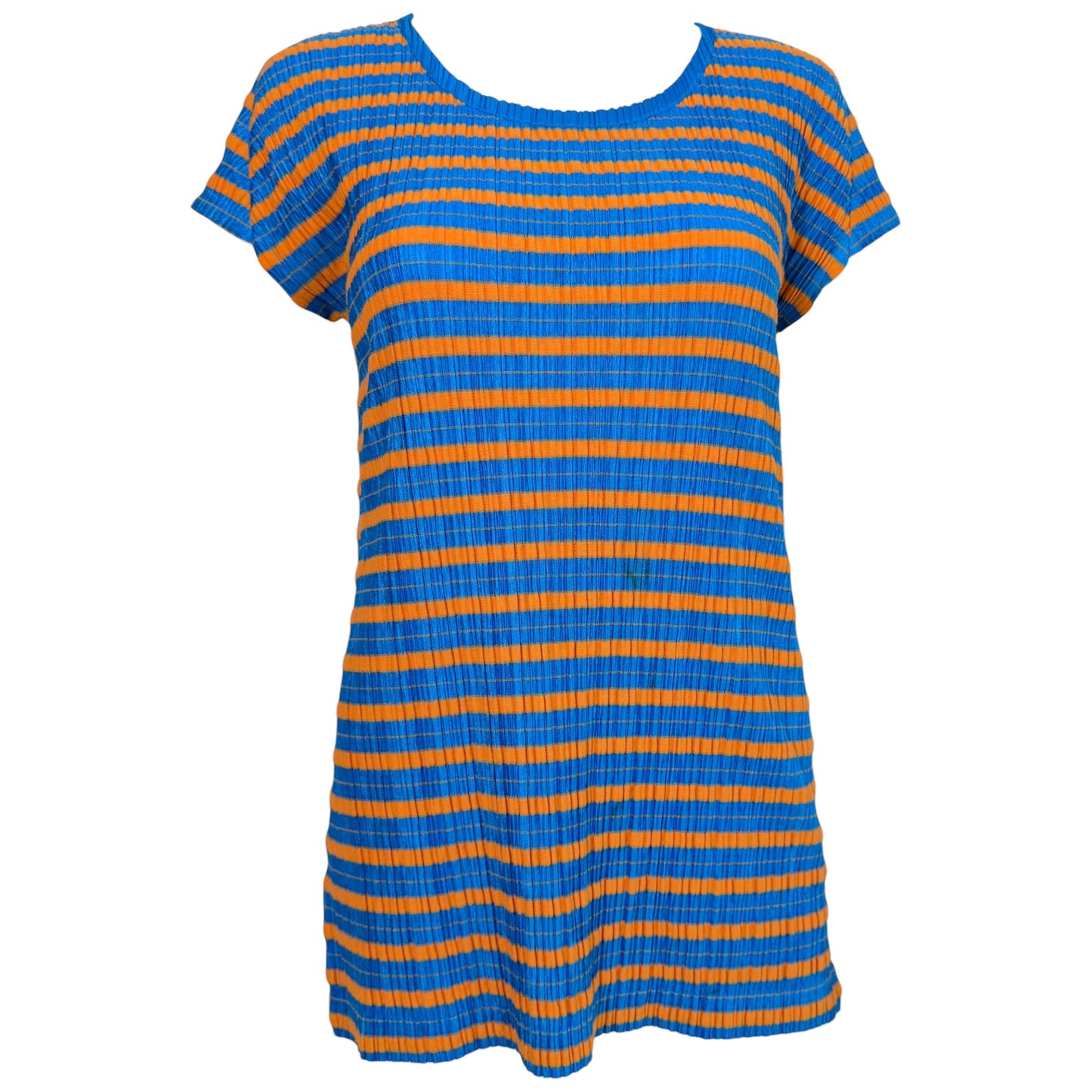 Issey Miyake Pleats Please Blue & Orange Pleated Knit T-Shirt Sz 3