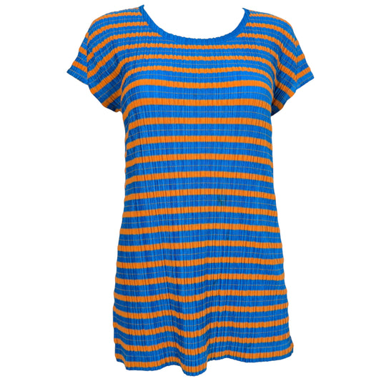 Issey Miyake Pleats Please Blue Orange Pleated Knit T-Shirt