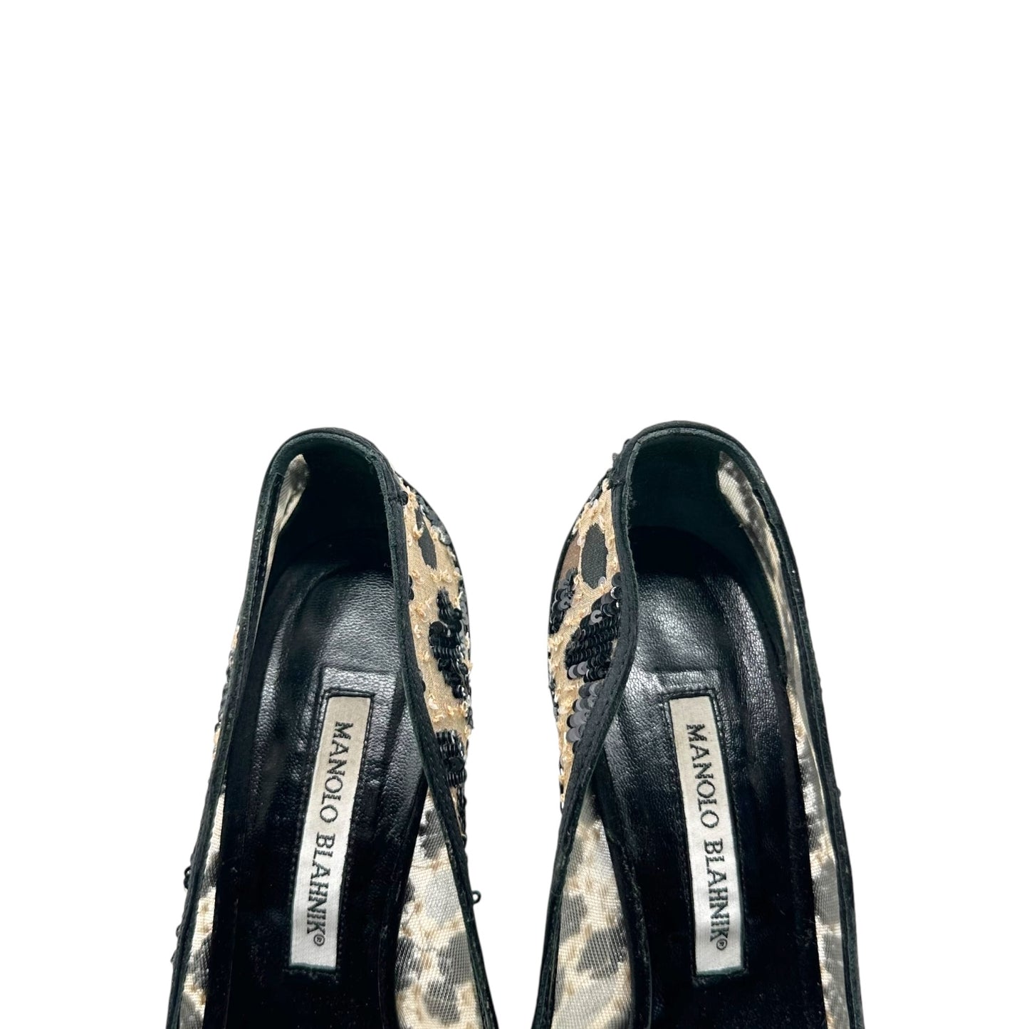 Manolo Blahnik Leopard Print Sequin Pointed Toe Heels