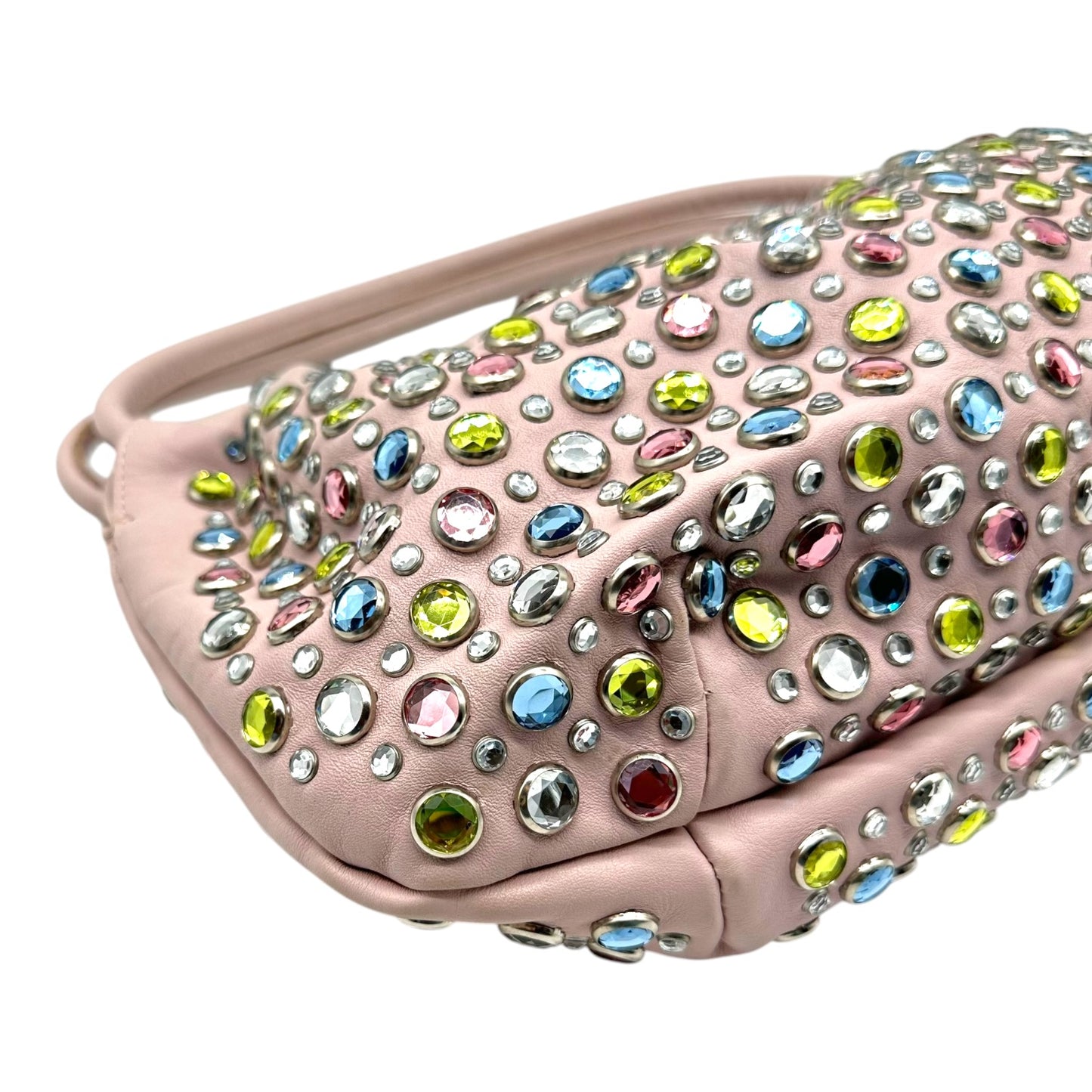 Sonia Rykiel Light Pink Leather & Multicolor Crystal Domino Bag