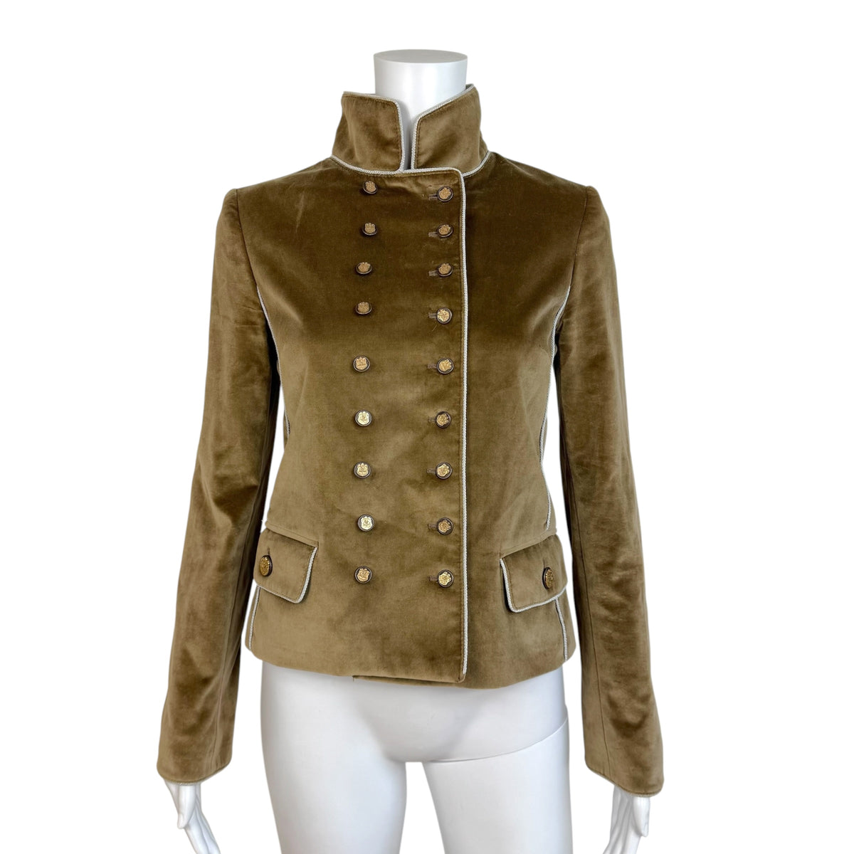 Dolce & Gabbana Khaki Velvet Napoleon Button Front Jacket