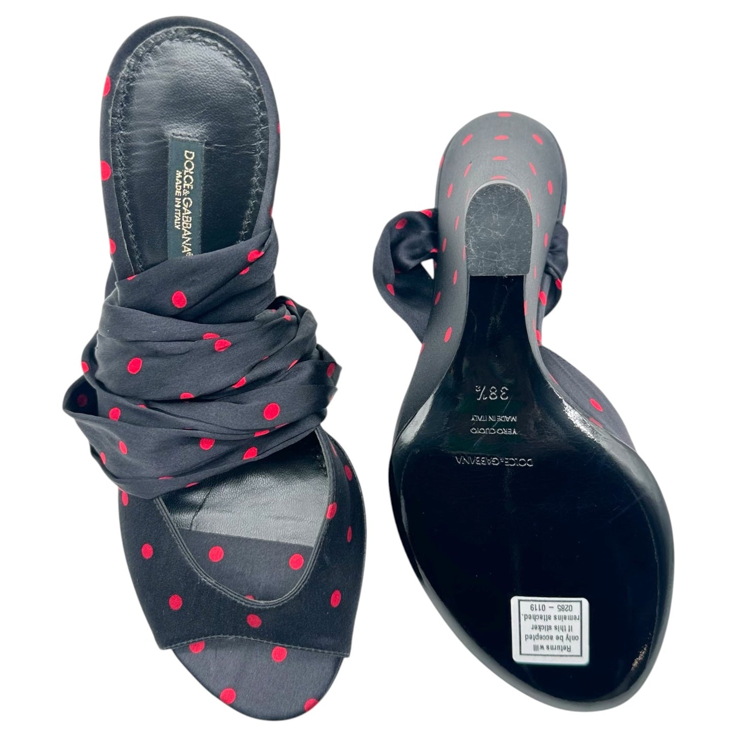 Dolce & Gabbana Black & Red Silk Wedge Peep-Toe Wrap Heels