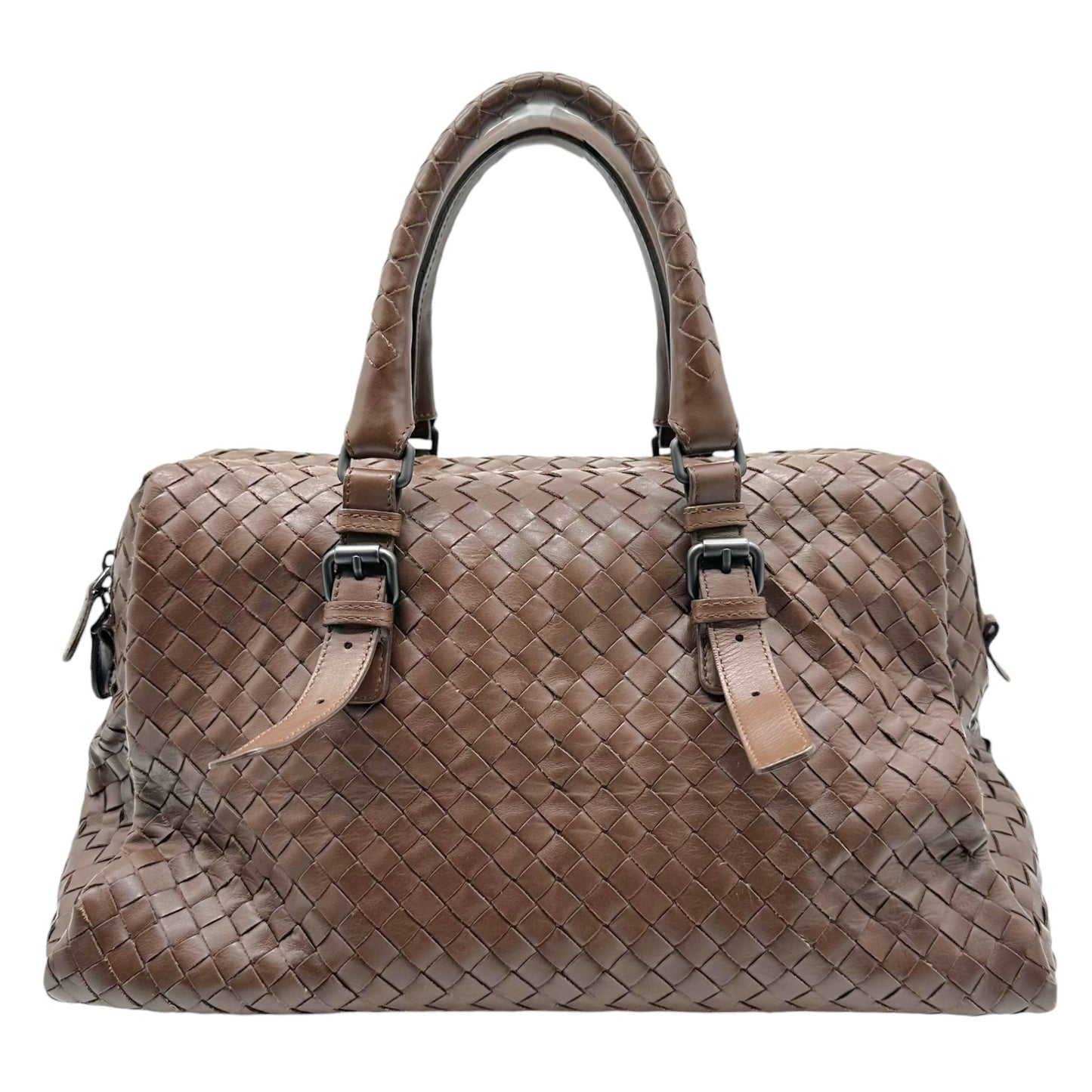 Bottega Veneta Brown Intrecciato Woven Leather Boston Bag - Outfit Repeater