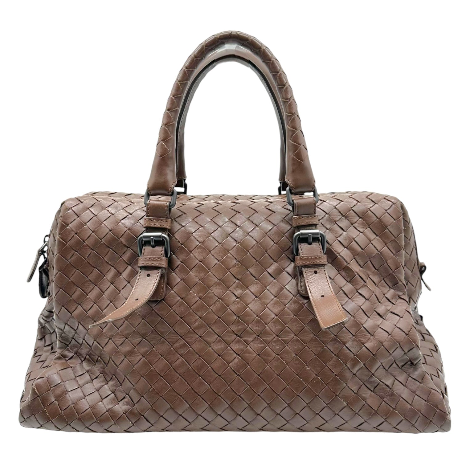 Bottega Veneta Brown Intrecciato Woven Leather Boston Bag - Outfit Repeater