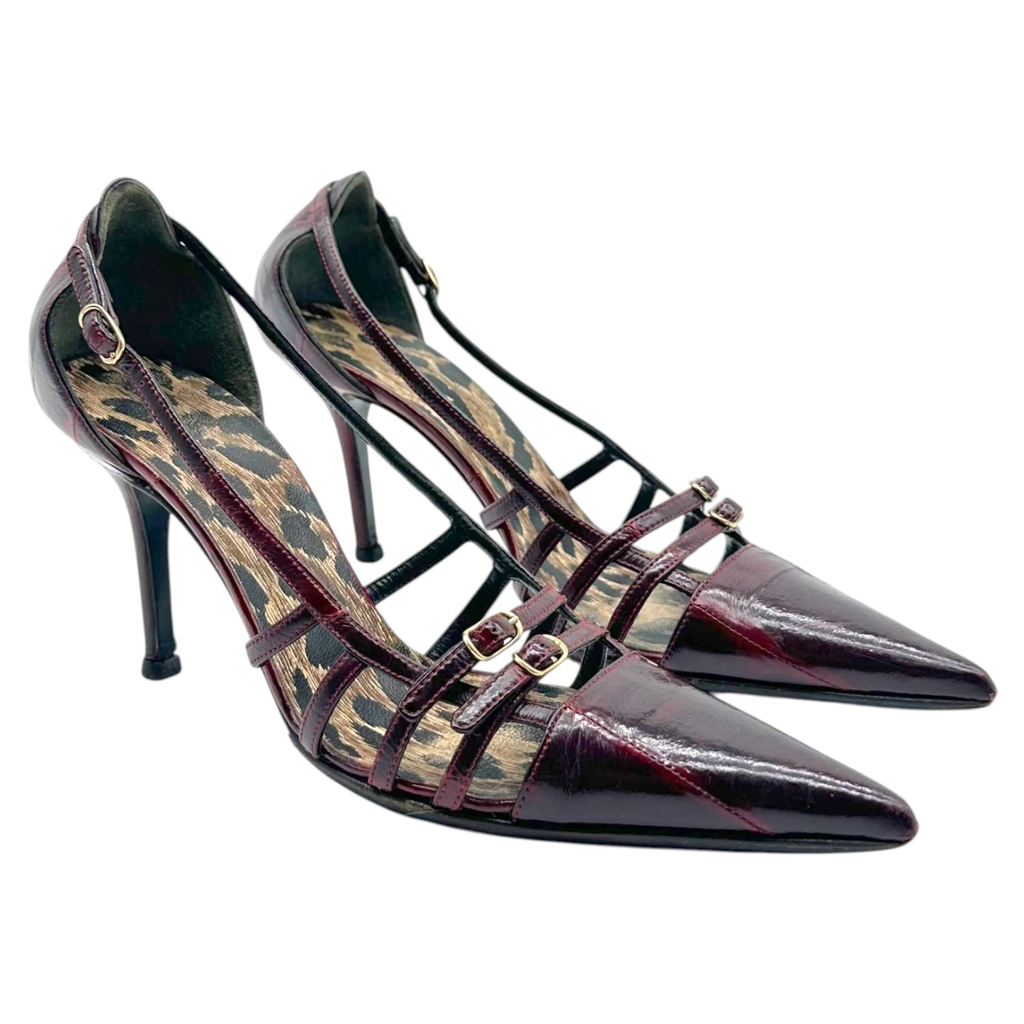 Dolce & Gabbana Burgundy Eel Skin Strappy Heels