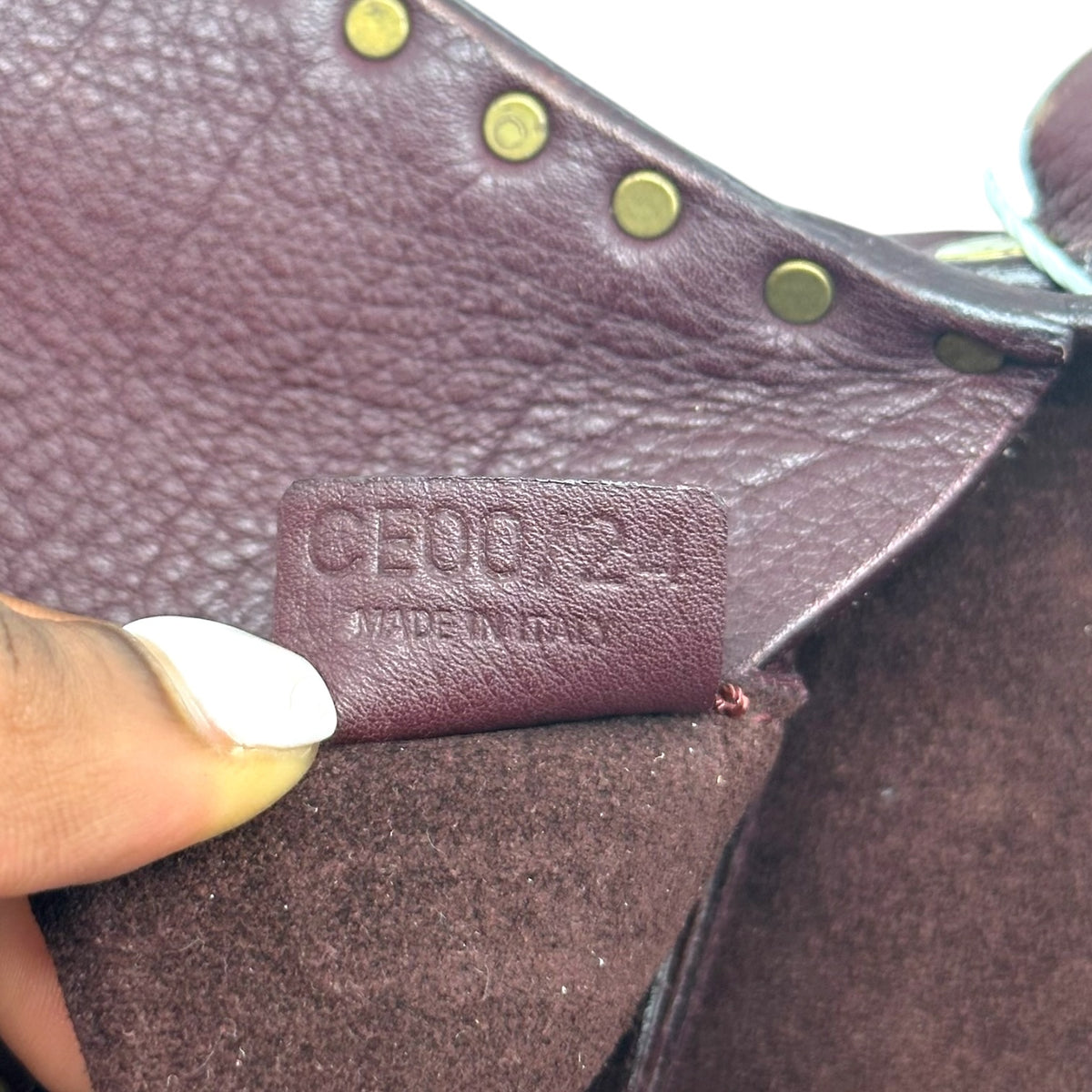 Celine Burgundy Leather Studded Shoulder Bag
