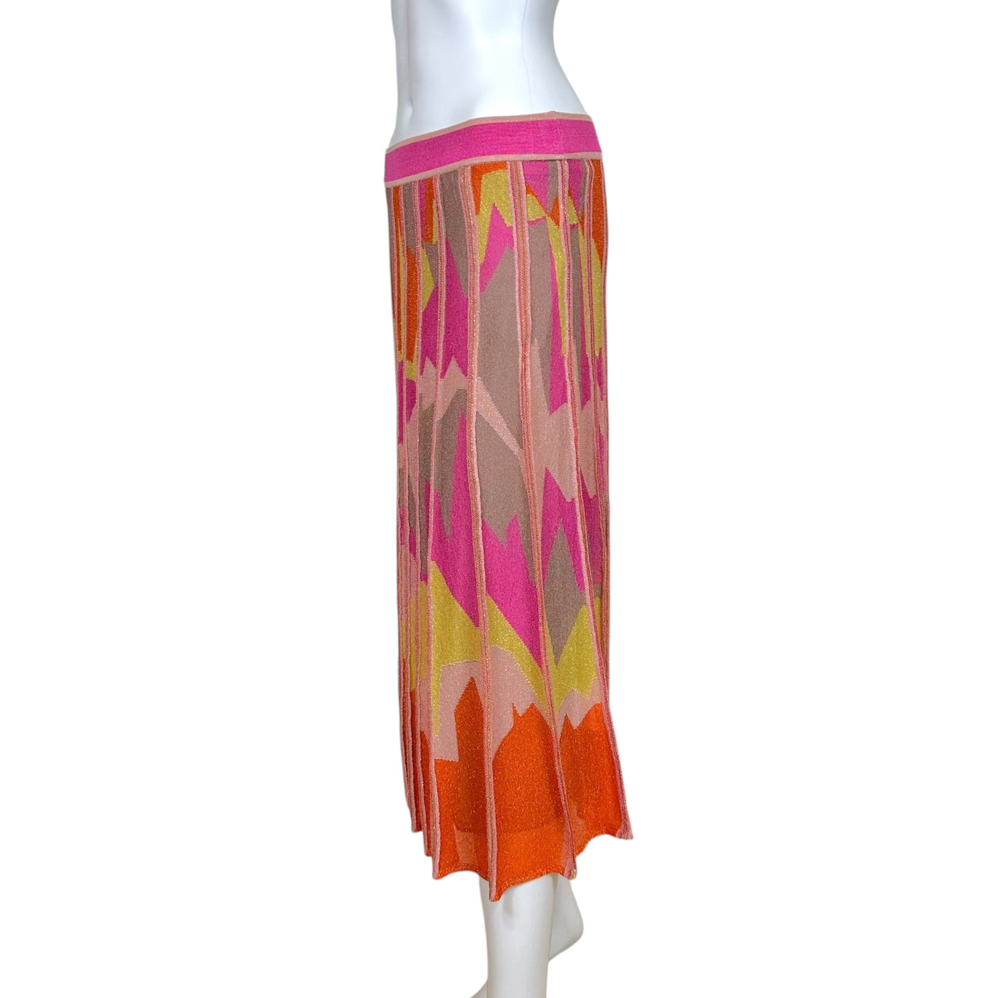M Missoni Pink & Orange Metallic Knit Pleated Midi Skirt NEW