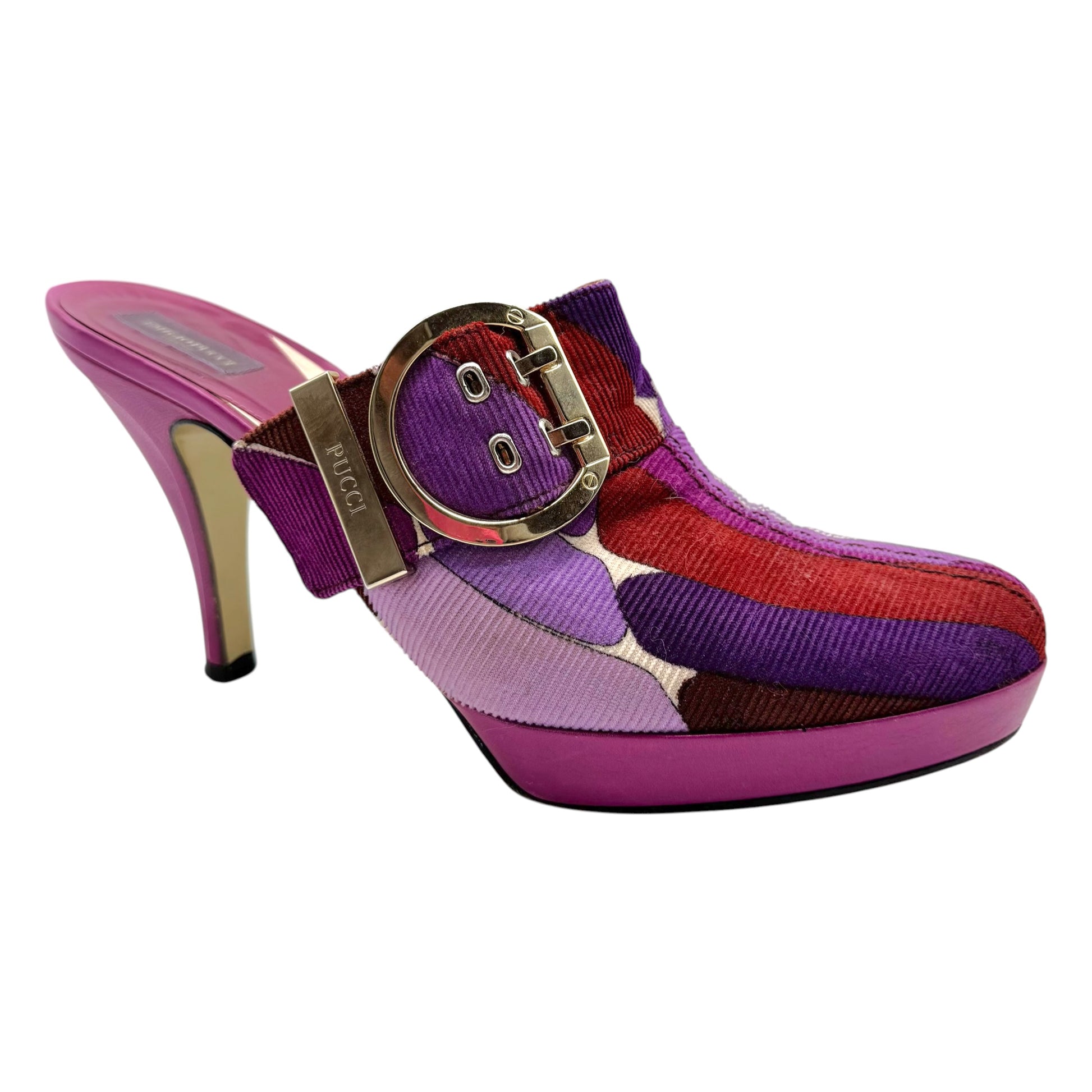 Emilio Pucci Purple Printed Corduroy Platform Clog Heels