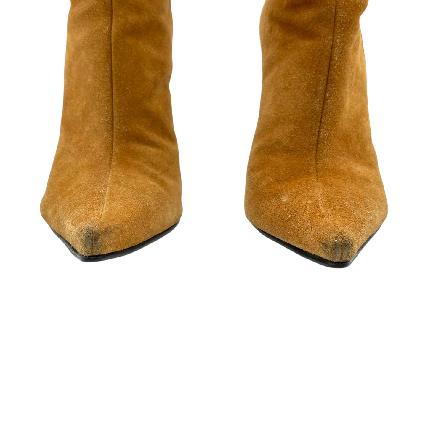 Casadei Tan Suede Floral Embroidered Heeled Boots