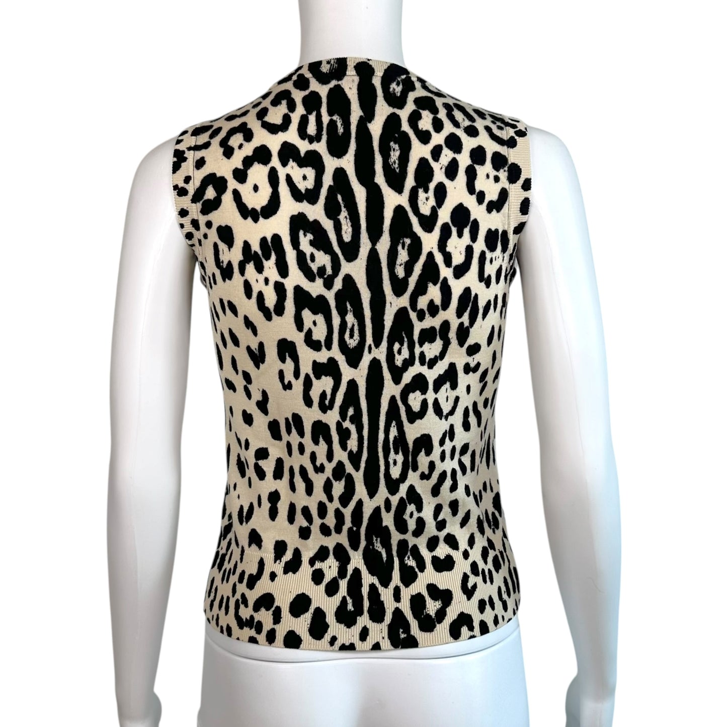 Dolce & Gabbana Cashmere Tank Black White Leopard Print