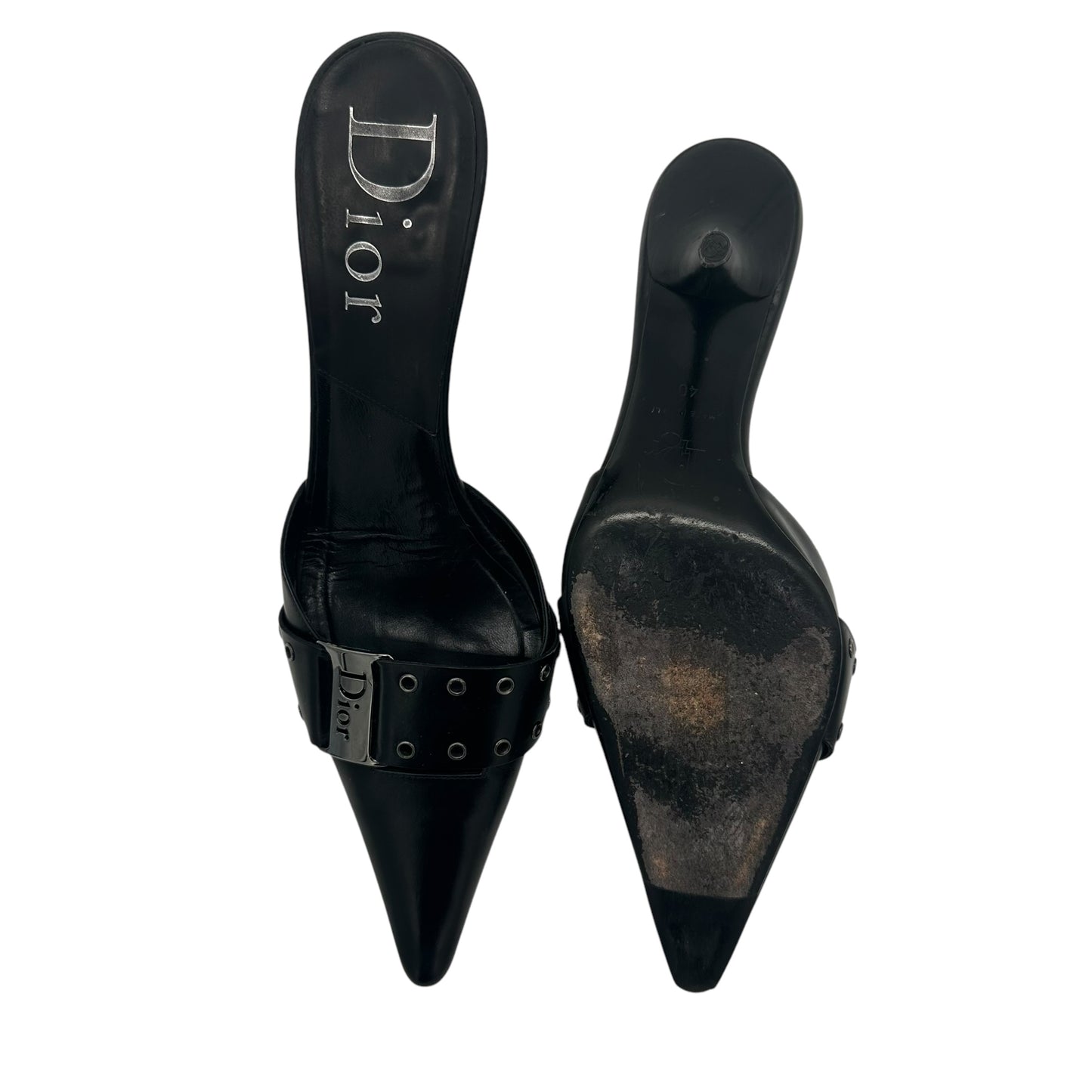 Christian Dior Street Chic Black Leather Mule Heels - Outfit Repeater