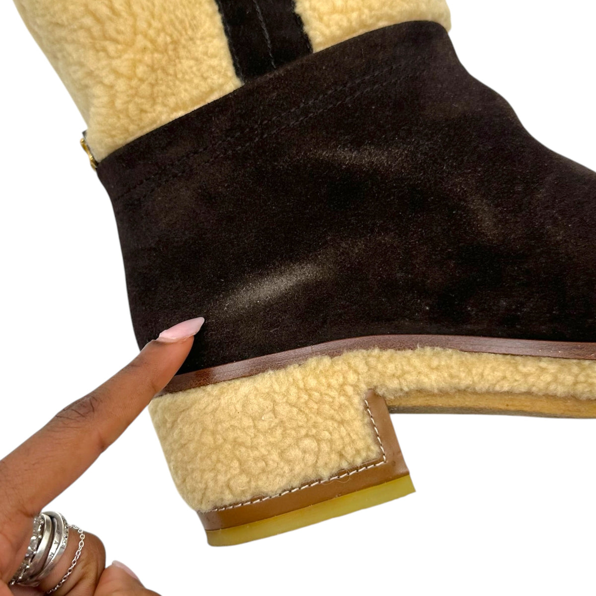 Chanel Brown Suede Shearling Engineer Boots