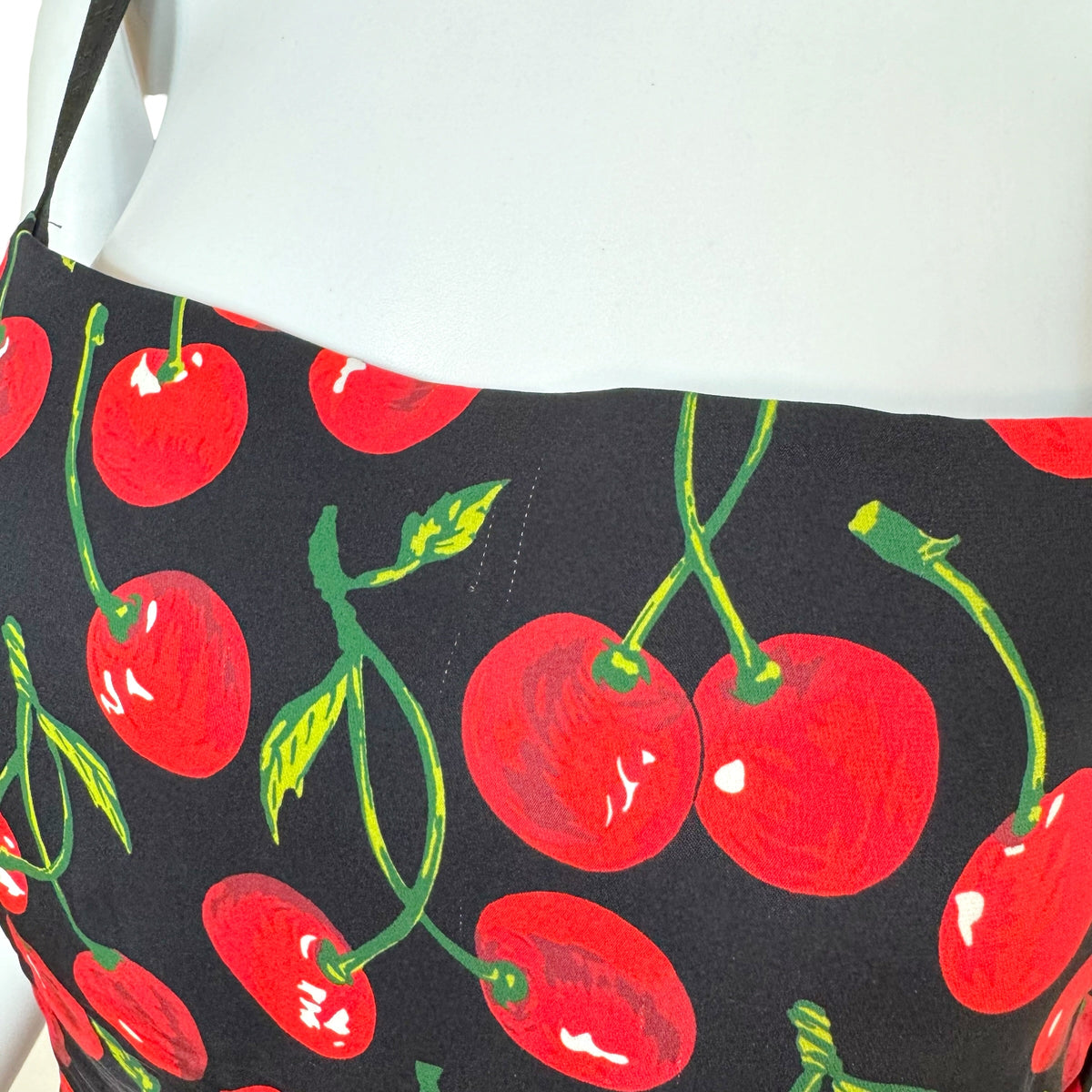 Dolce & Gabbana Black Red Cherry Print Silk Midi Dress