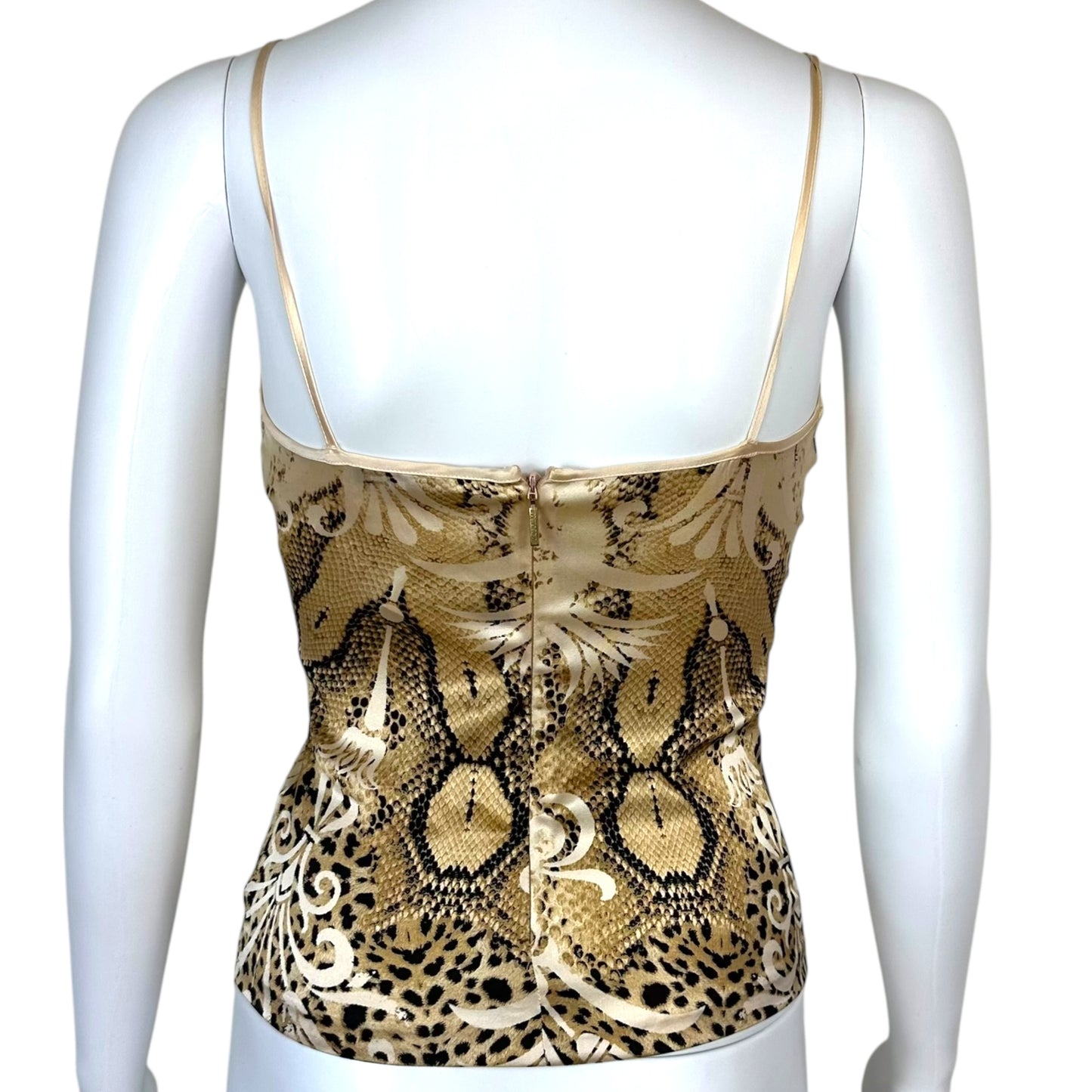 Roberto Cavalli 2006 Leopard & Python Print Lace Trim Silk Cami