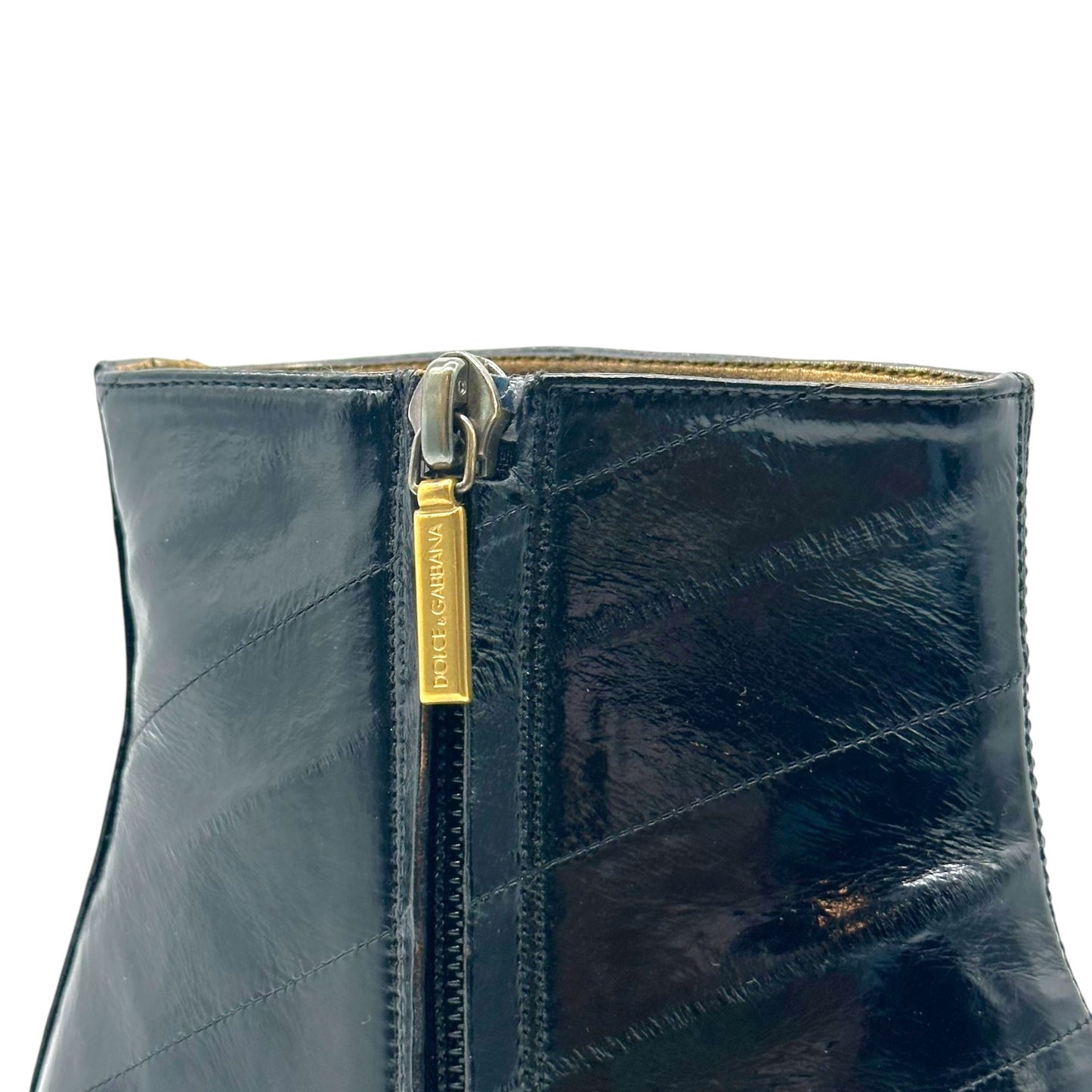 Dolce & Gabbana Black Eel Leather Pointed Toe Heeled Ankle Boots - Outfit Repeater