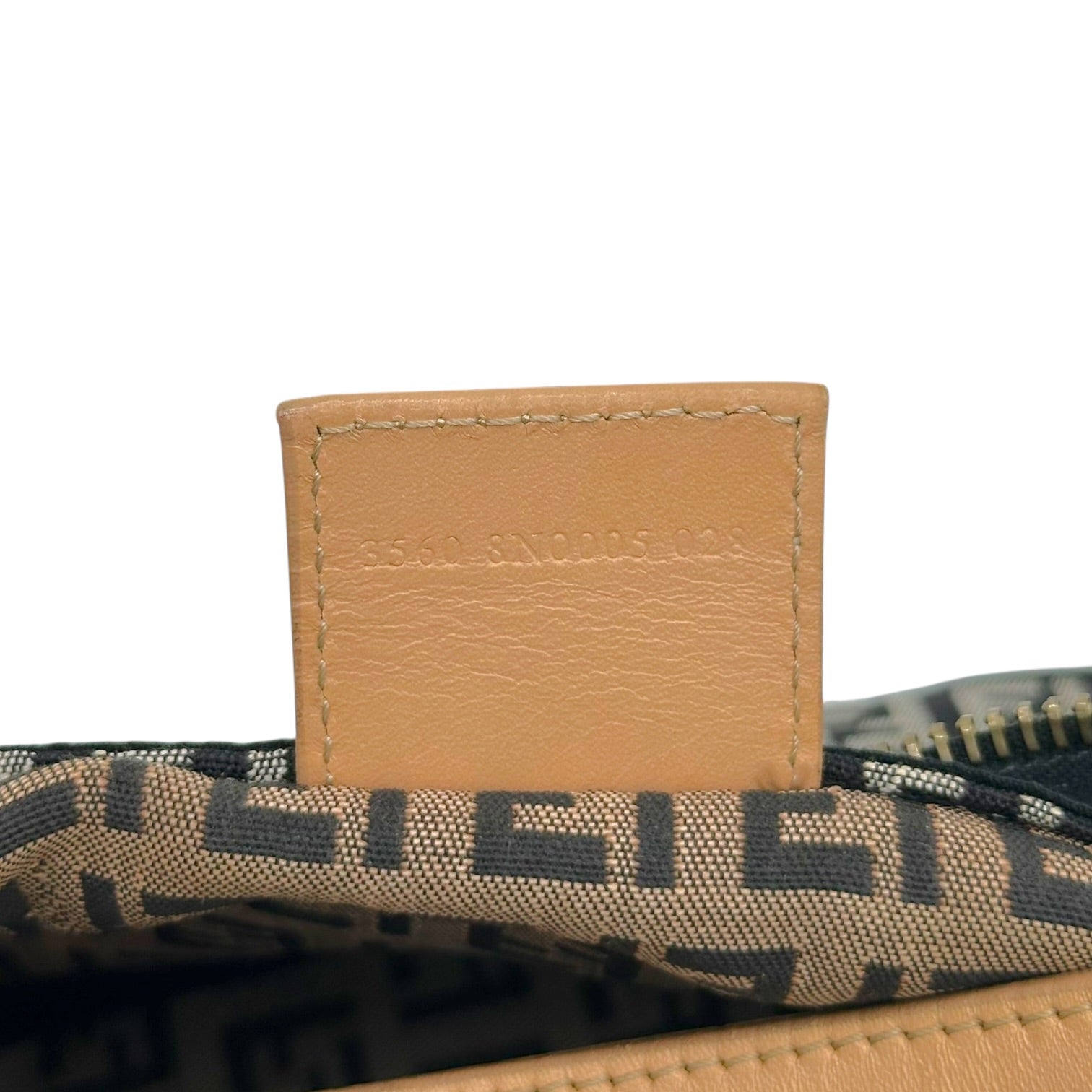 Fendi Black Zucchino Monogram Tan Leather Pochette Bag