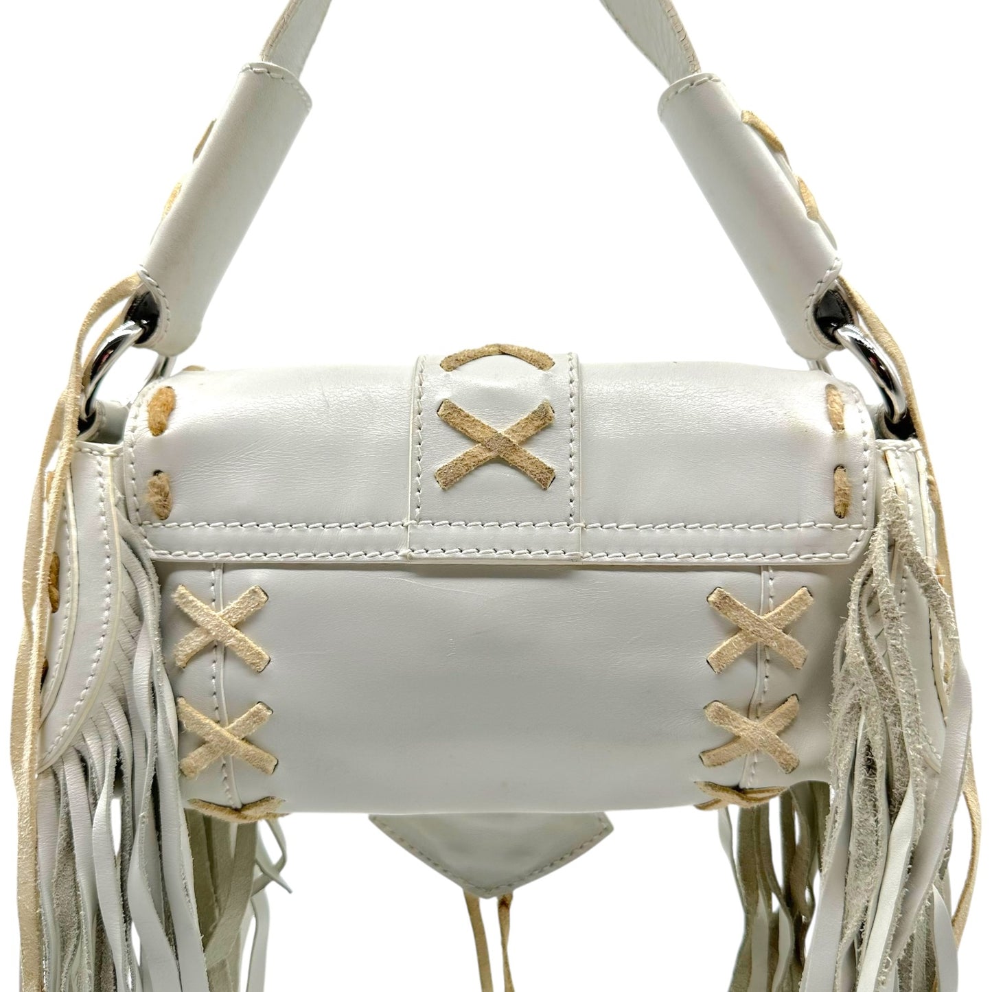 Dolce & Gabbana White Leather Fringe Trim Shoulder Bag