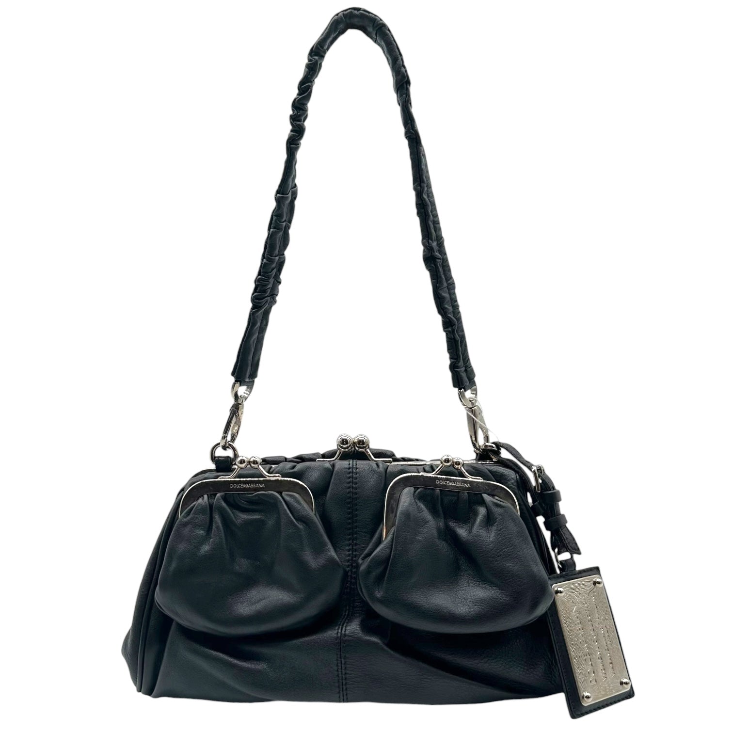 Dolce & Gabbana Black Leather Kisslock Shoulder Bag - Outfit Repeater