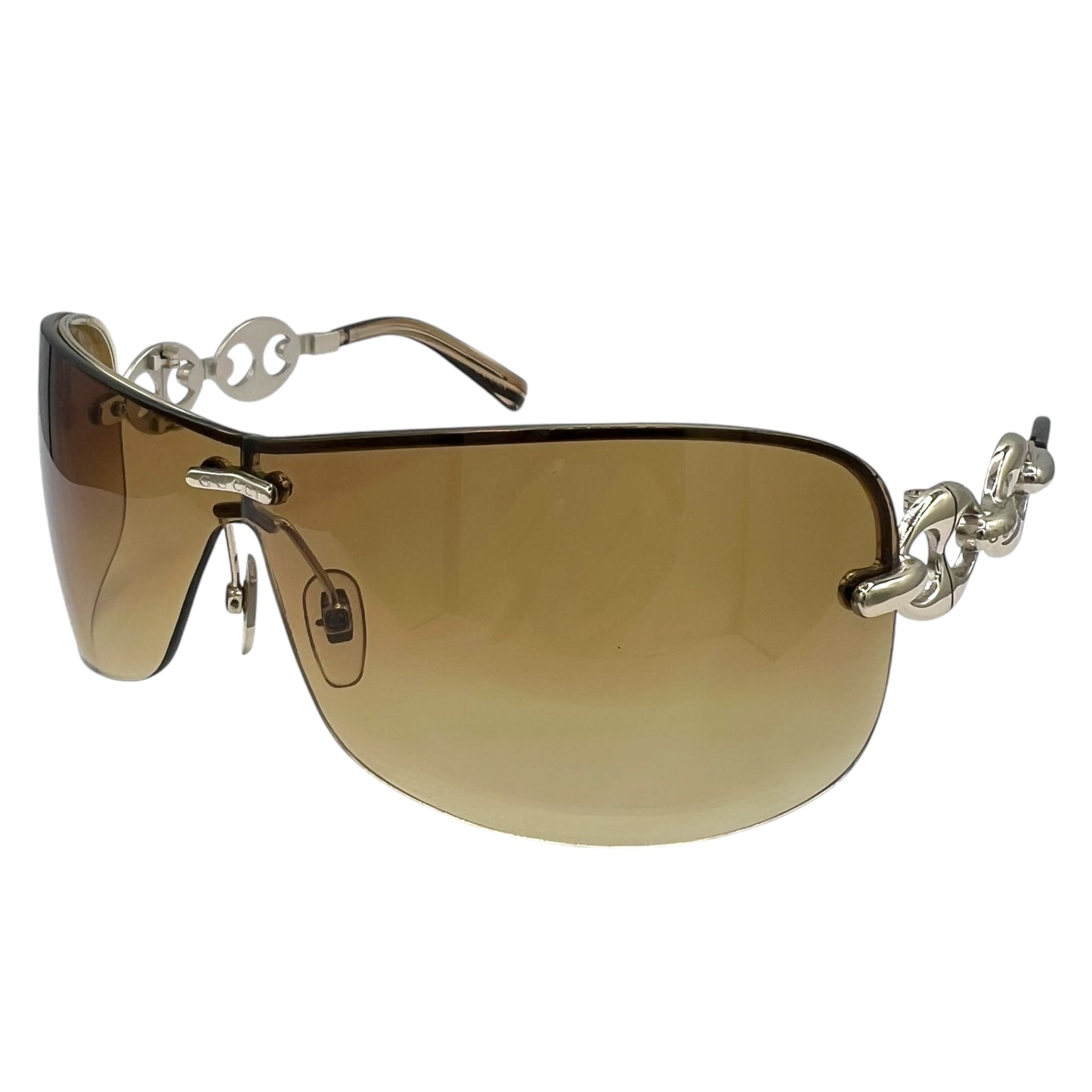 Gucci Brown Gradient & Silver Link Arm Rimless Shield Sunglasses GG2772 w/ Case & Box