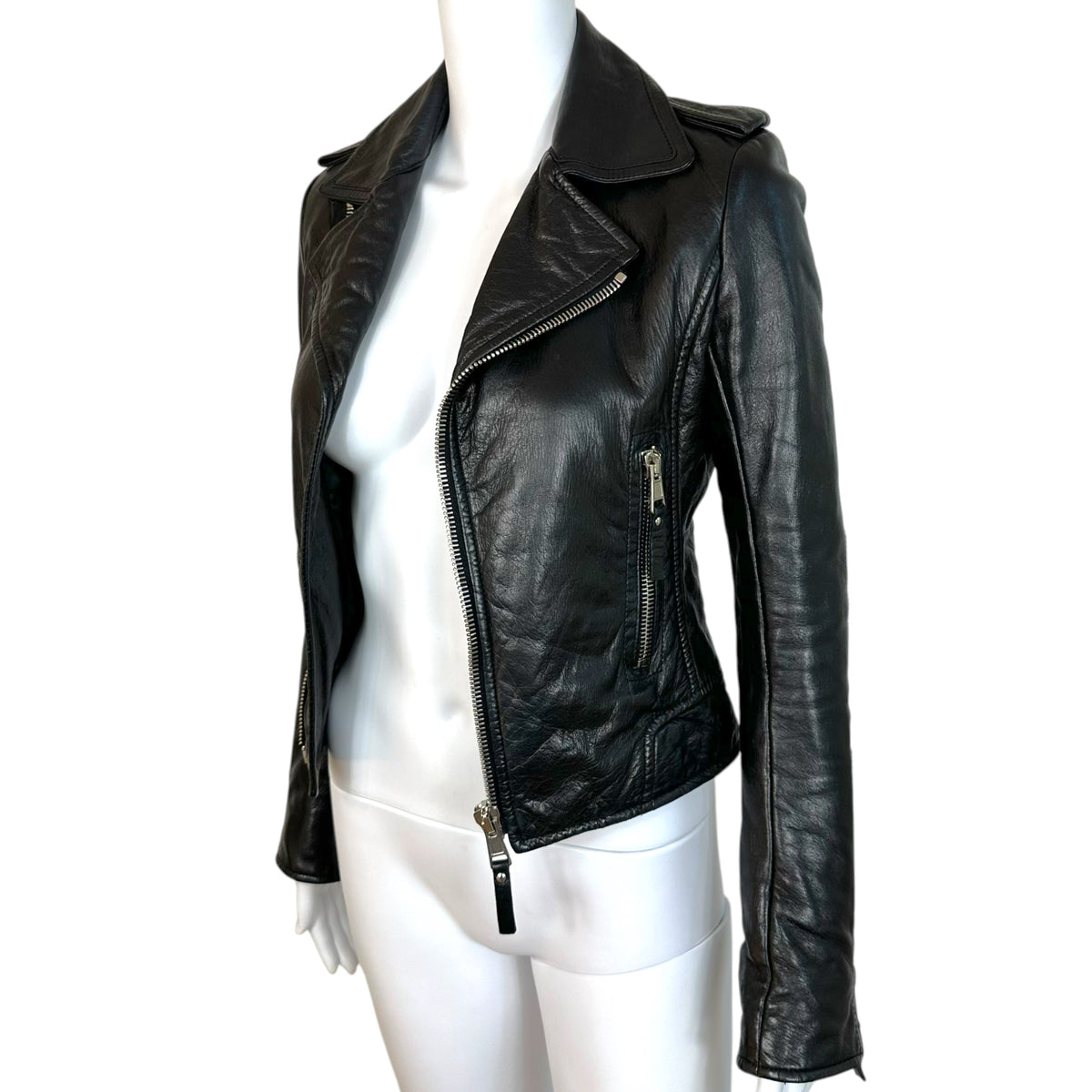Balenciaga Black Leather Moto Jacket Zip-Up XS