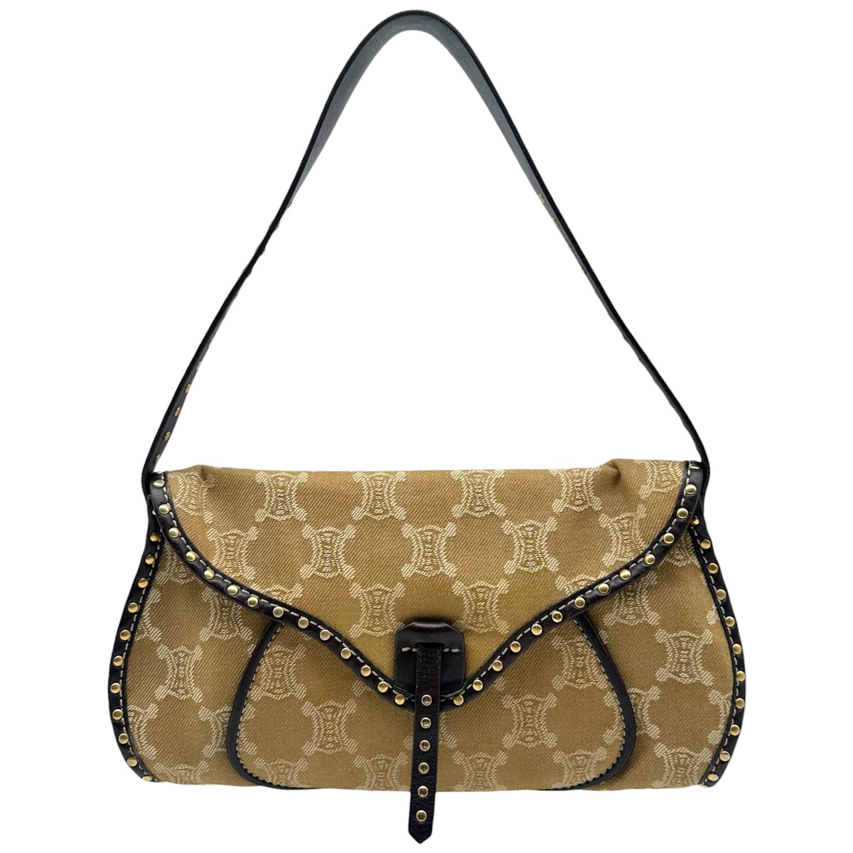 Celine Denim Shoulder Bag Khaki Green Triomphe Monogram