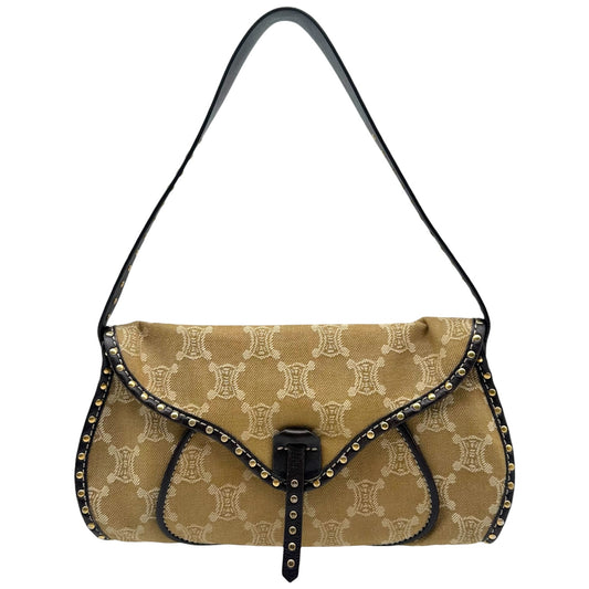 Celine Denim Shoulder Bag Khaki Green Triomphe Monogram
