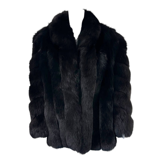 Saga Black Fox Fur Coat Vintage Open Front M